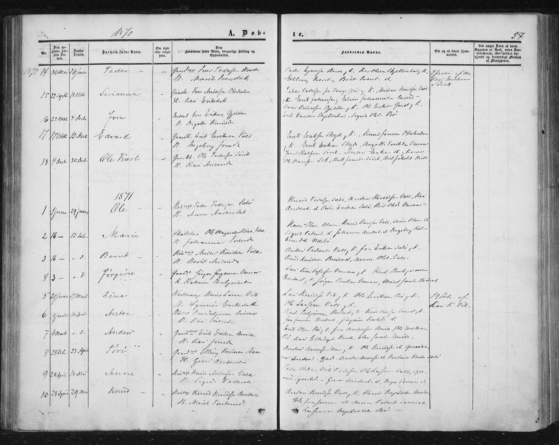 Ministerialprotokoller, klokkerbøker og fødselsregistre - Møre og Romsdal, AV/SAT-A-1454/543/L0562: Parish register (official) no. 543A02, 1854-1884, p. 57