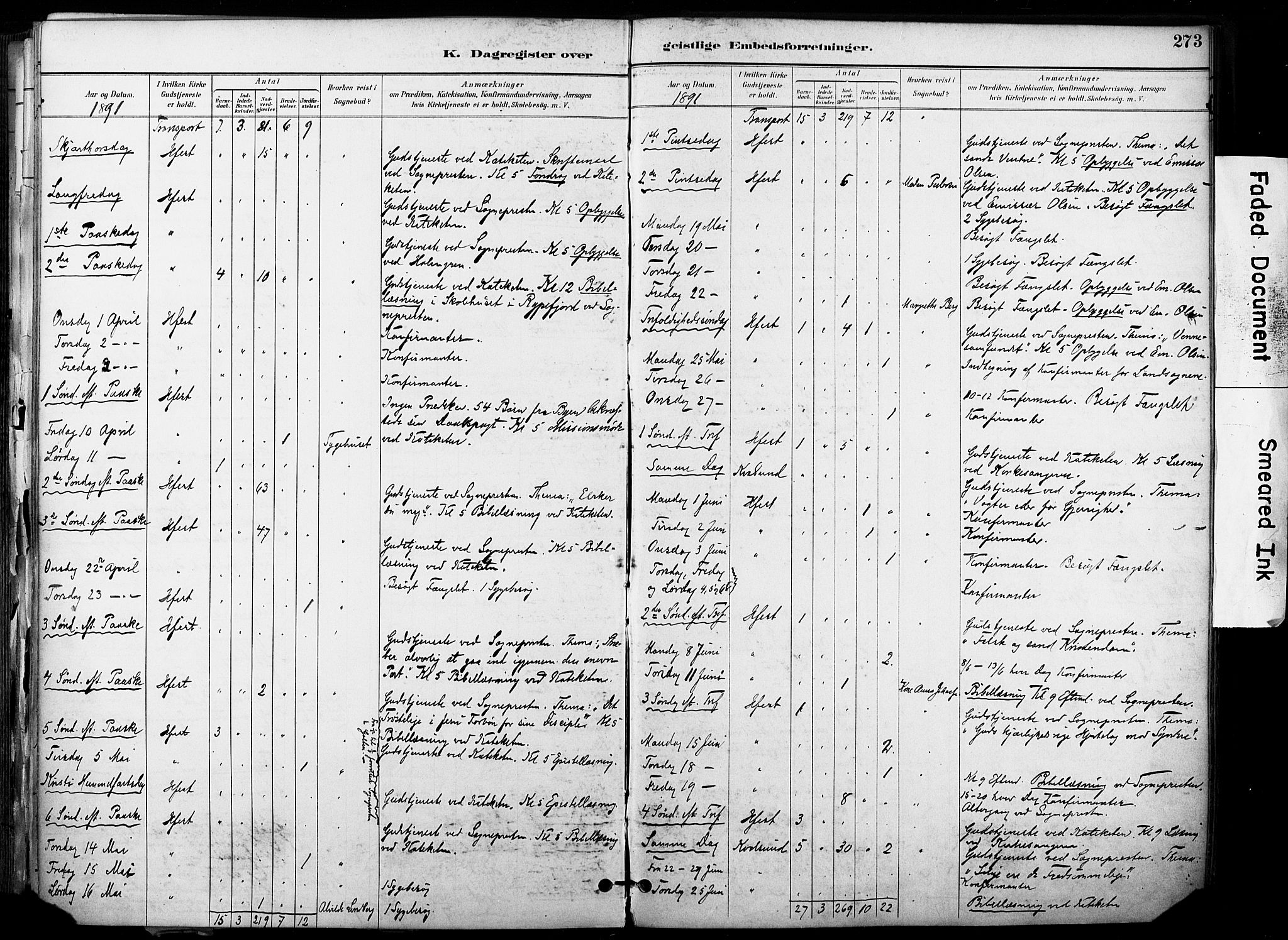 Hammerfest sokneprestkontor, AV/SATØ-S-1347/H/Ha/L0009.kirke: Parish register (official) no. 9, 1889-1897, p. 273