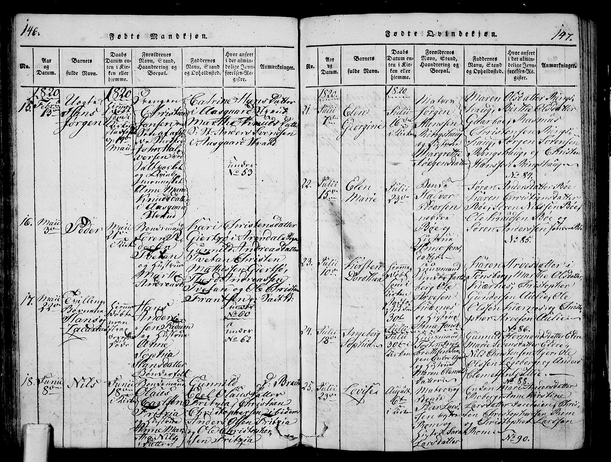 Sem kirkebøker, AV/SAKO-A-5/G/Ga/L0001: Parish register (copy) no. I 1, 1814-1825, p. 146-147