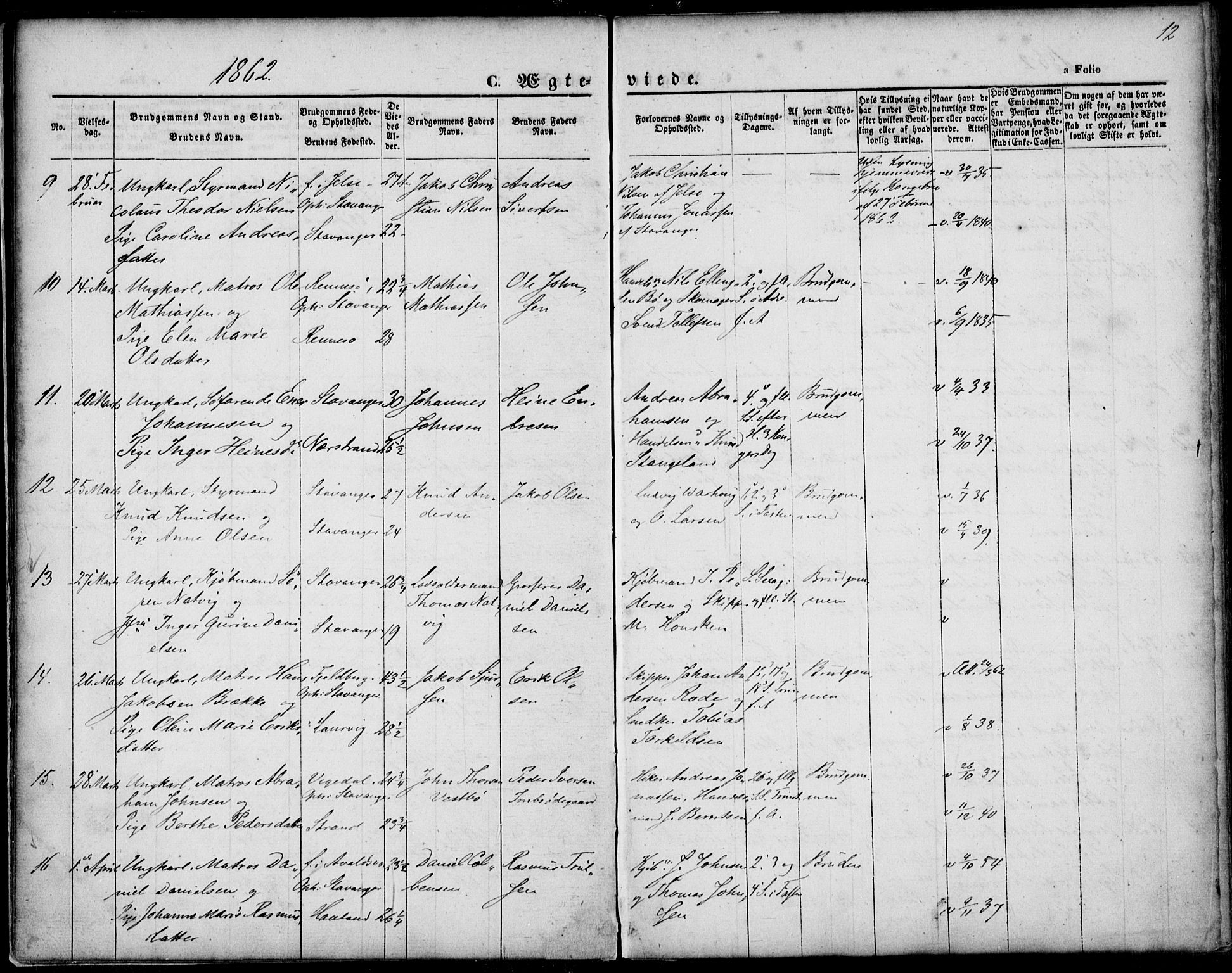 St. Petri sokneprestkontor, AV/SAST-A-101813/001/30/30BA/L0002: Parish register (official) no. A 2, 1861-1869, p. 12