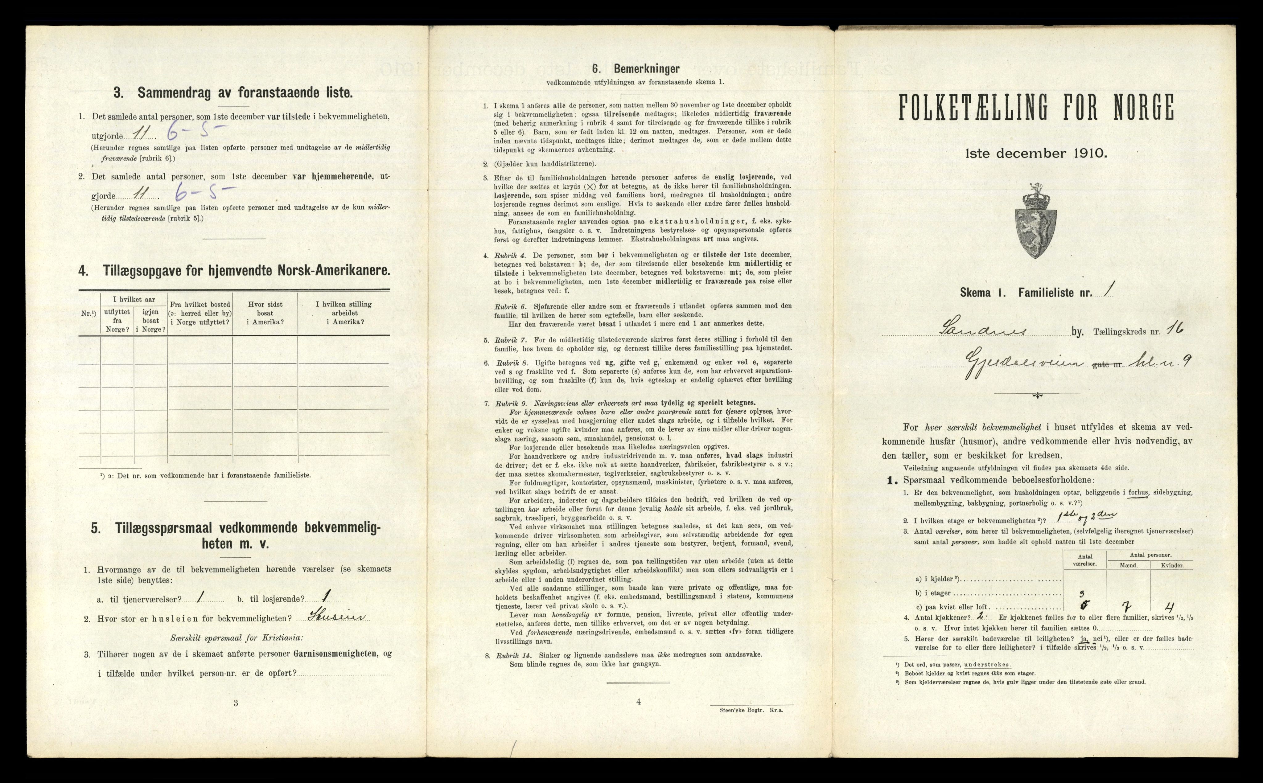 RA, 1910 census for Sandnes, 1910, p. 1652