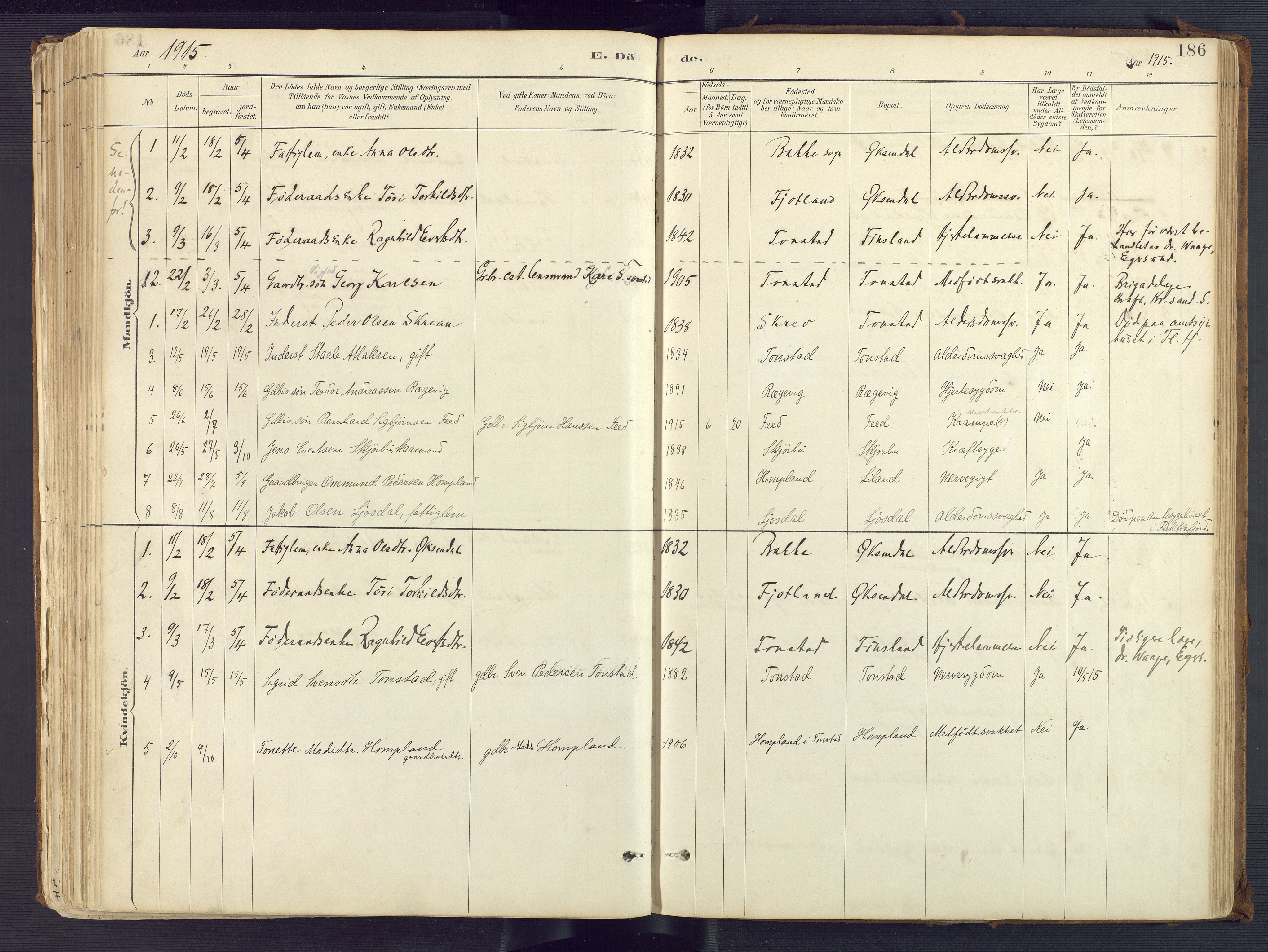 Sirdal sokneprestkontor, AV/SAK-1111-0036/F/Fa/Fab/L0004: Parish register (official) no. A 4, 1887-1919, p. 186