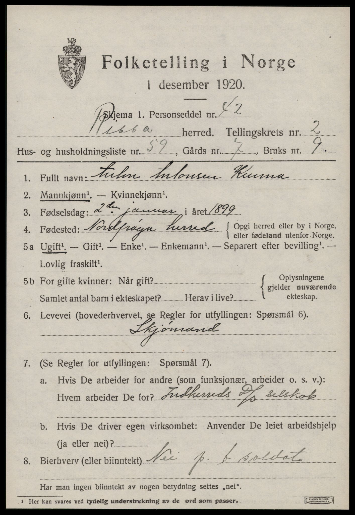 SAT, 1920 census for Rissa, 1920, p. 2453