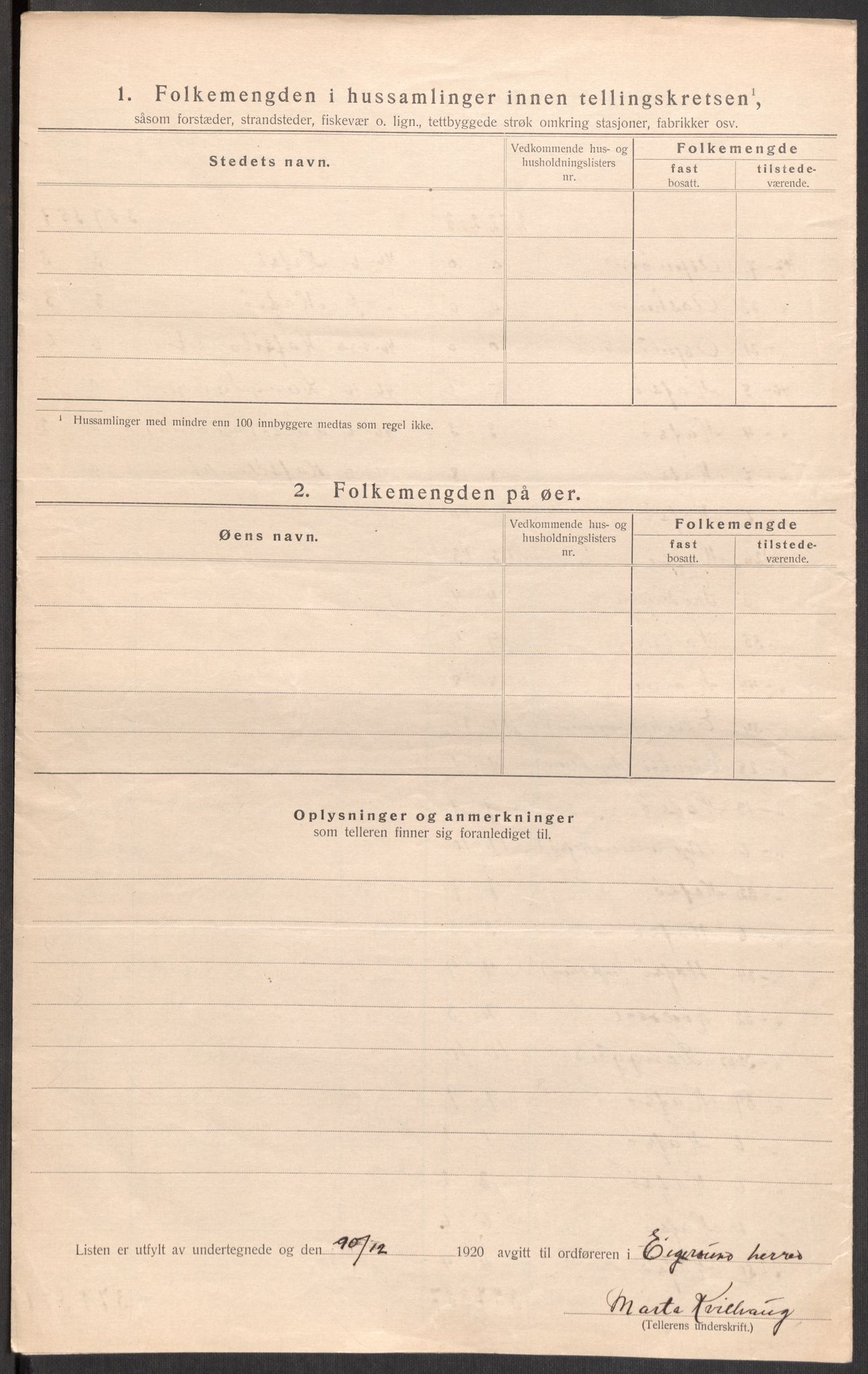 SAST, 1920 census for Eigersund, 1920, p. 30