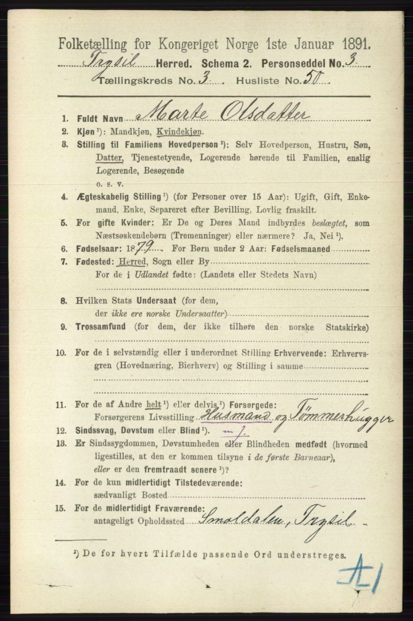 RA, 1891 census for 0428 Trysil, 1891, p. 1769