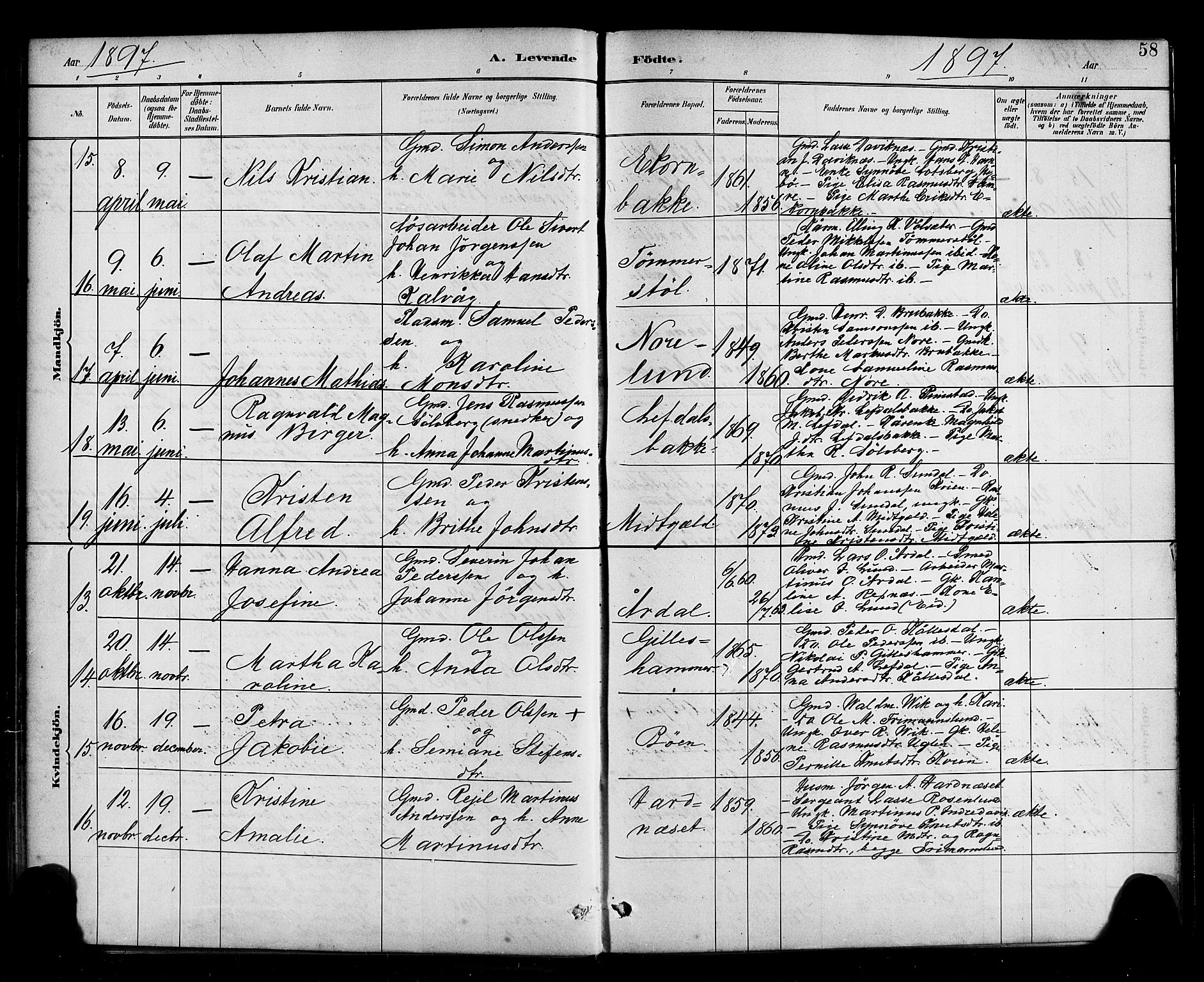 Davik sokneprestembete, AV/SAB-A-79701/H/Haa/Haab/L0001: Parish register (official) no. B 1, 1882-1900, p. 58