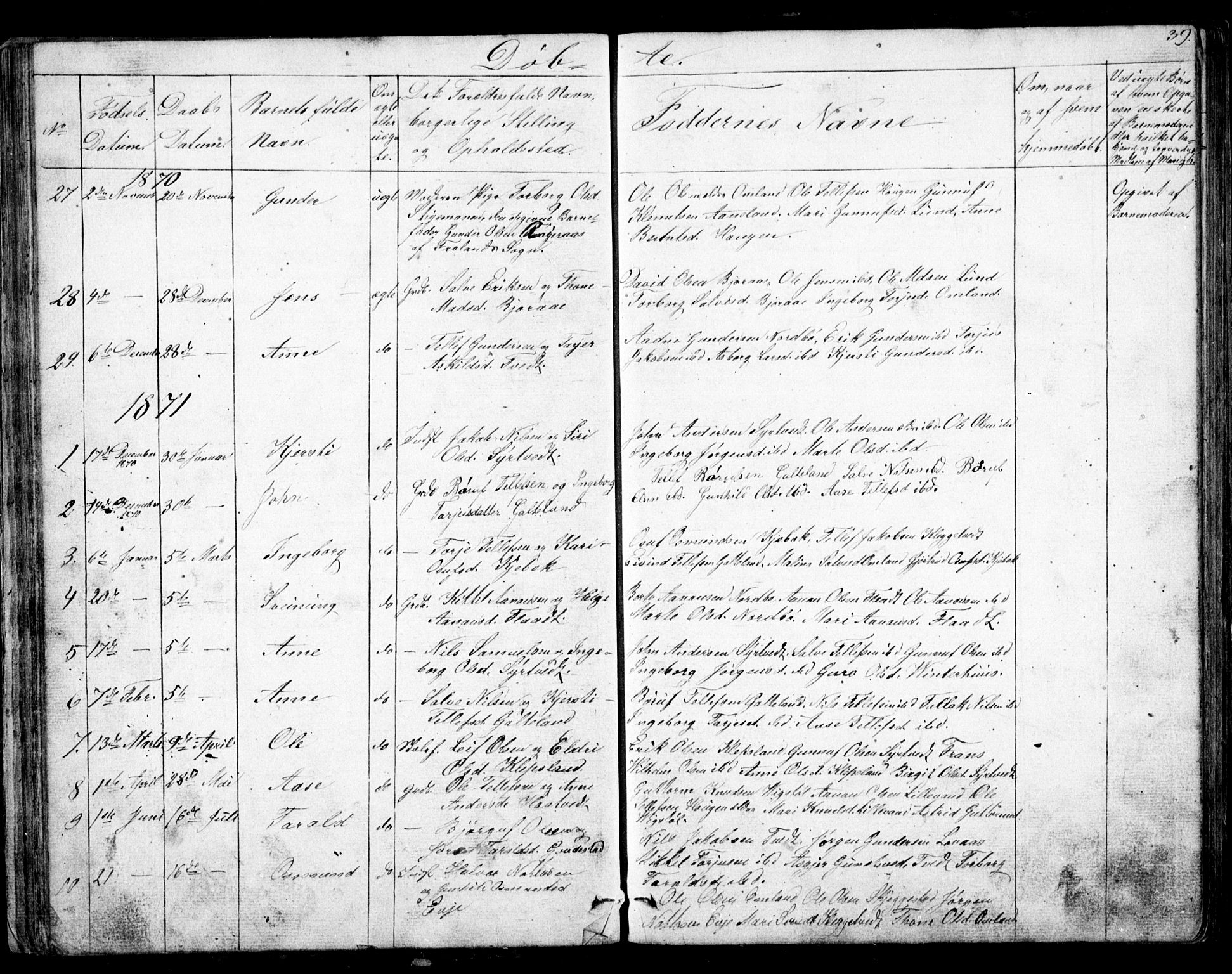 Evje sokneprestkontor, AV/SAK-1111-0008/F/Fb/Fba/L0002: Parish register (copy) no. B 2, 1849-1896, p. 39