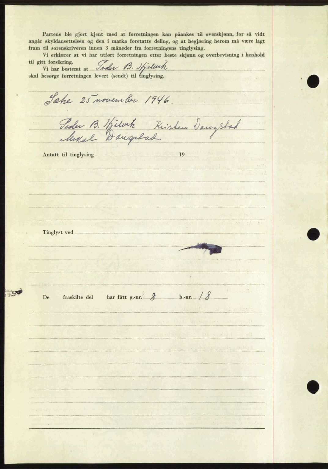 Romsdal sorenskriveri, AV/SAT-A-4149/1/2/2C: Mortgage book no. A21, 1946-1946, Diary no: : 2706/1946