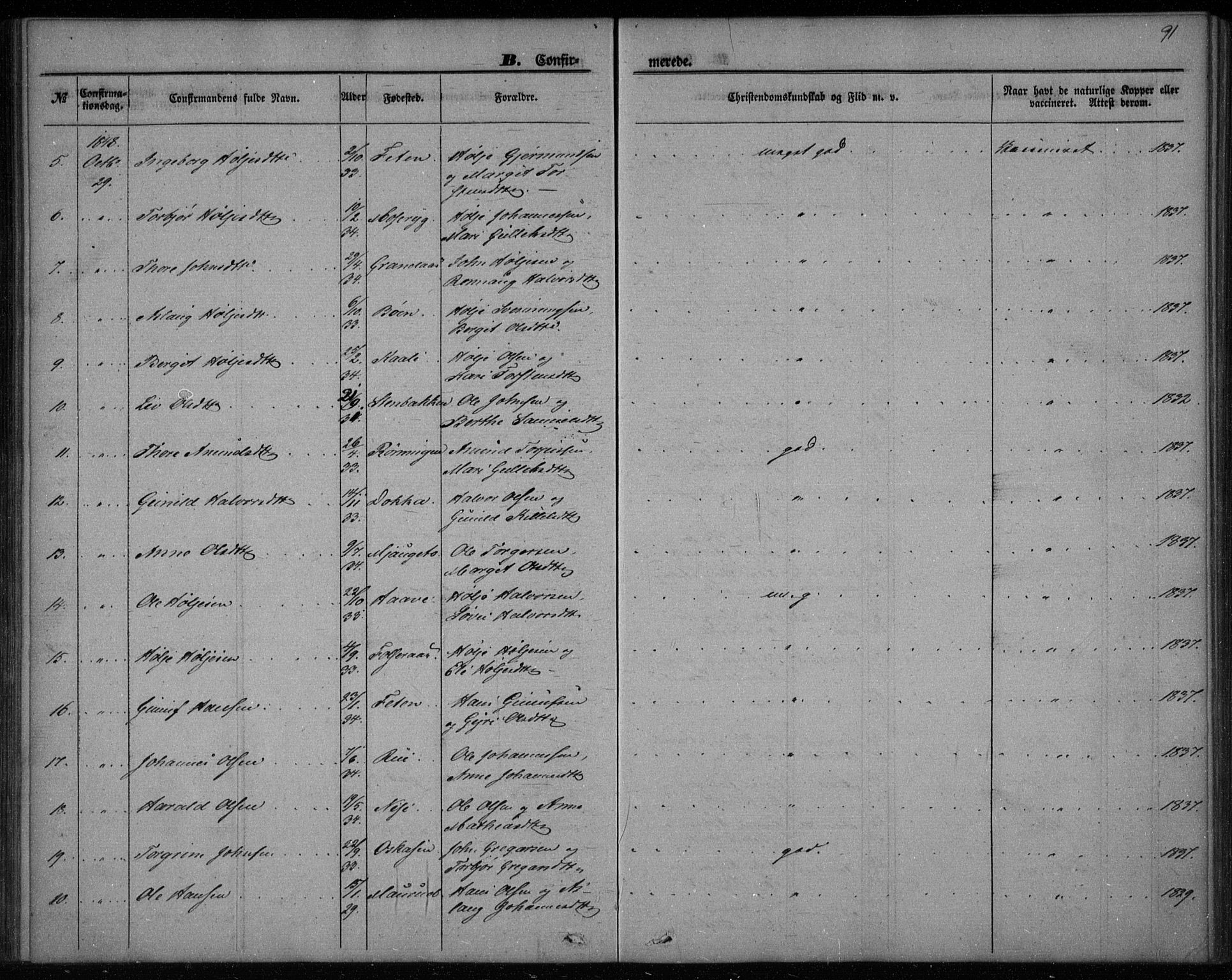 Gransherad kirkebøker, SAKO/A-267/F/Fa/L0002: Parish register (official) no. I 2, 1844-1859, p. 91
