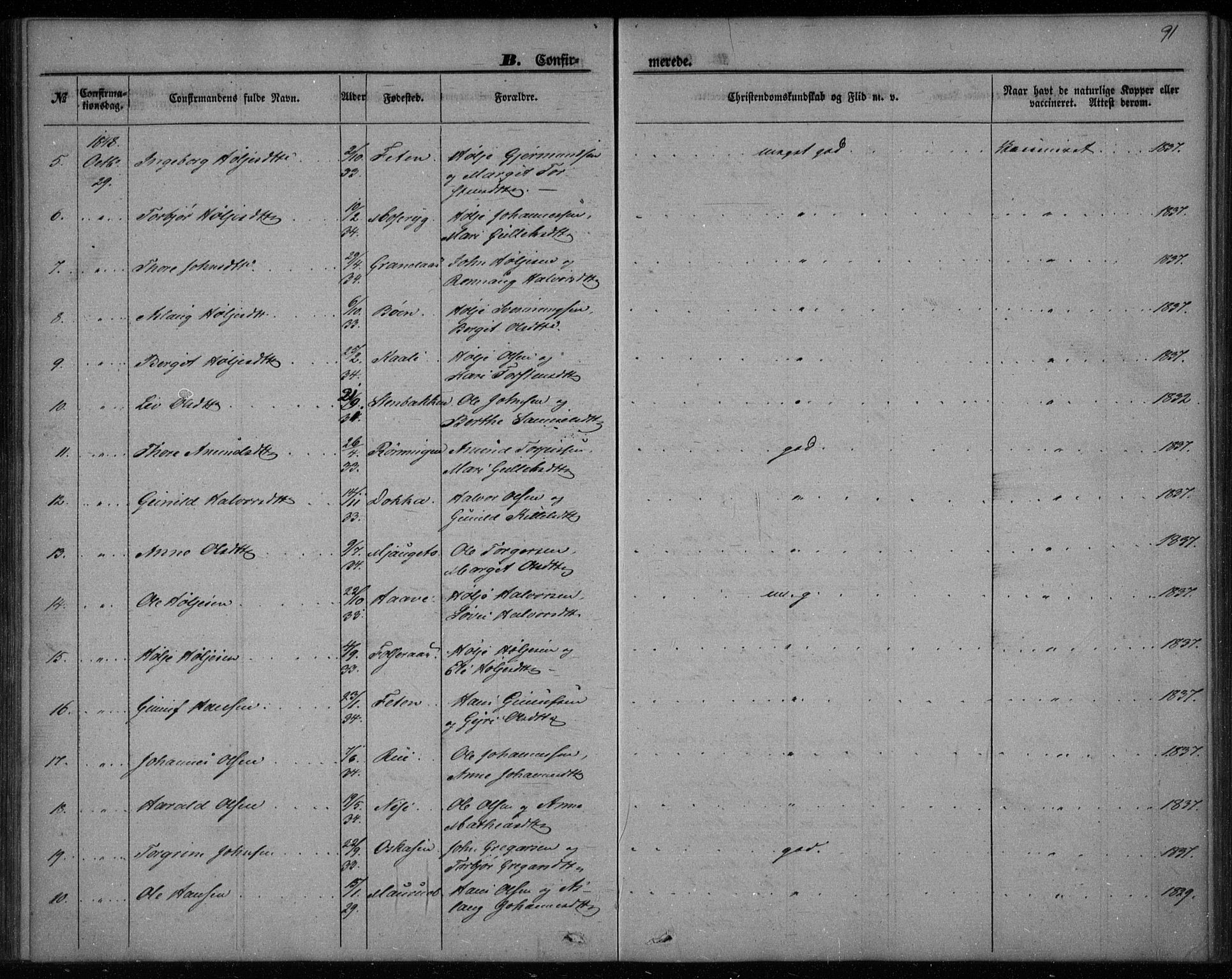 Gransherad kirkebøker, AV/SAKO-A-267/F/Fa/L0002: Parish register (official) no. I 2, 1844-1859, p. 91