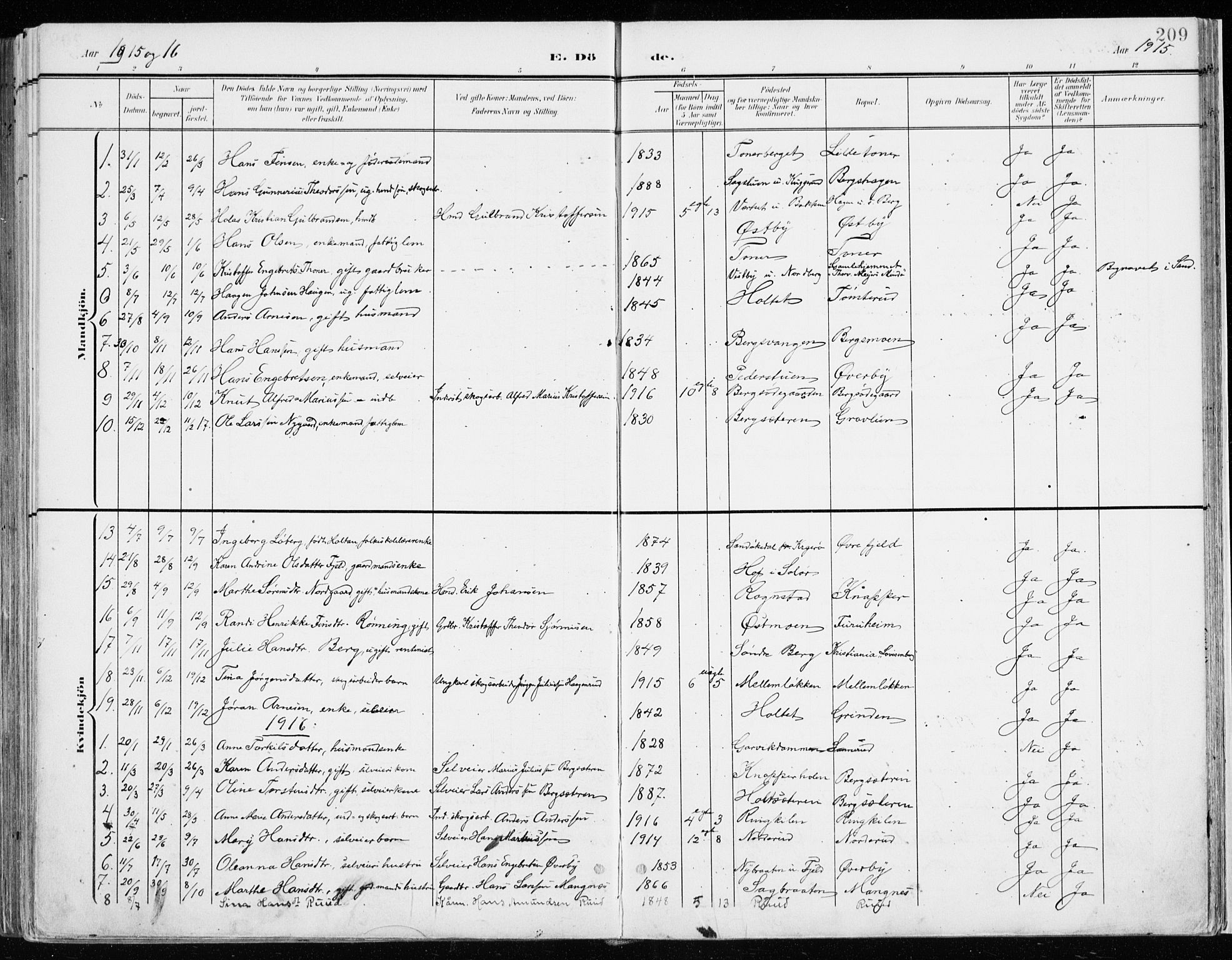 Nord-Odal prestekontor, SAH/PREST-032/H/Ha/Haa/L0009: Parish register (official) no. 9, 1902-1926, p. 209