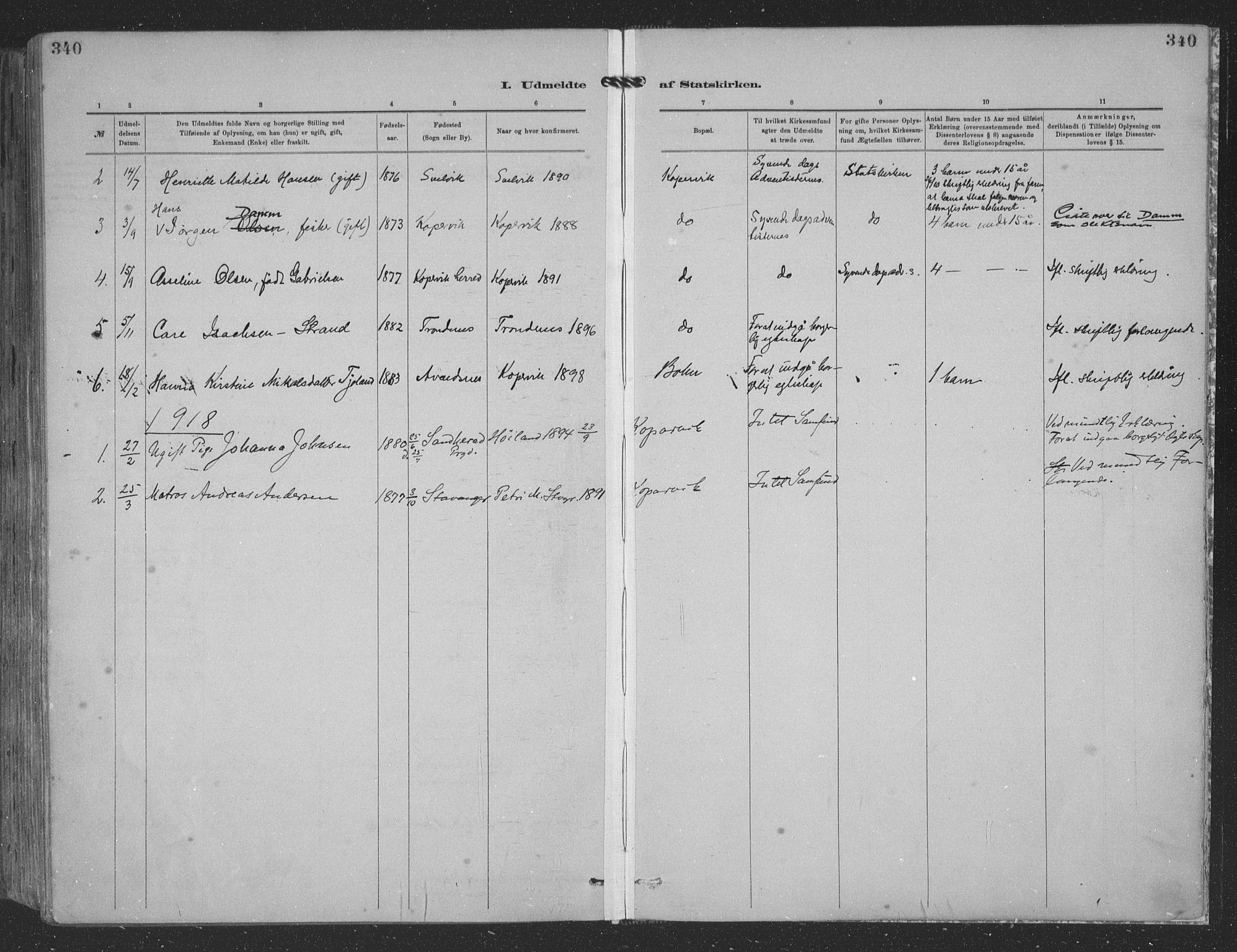 Kopervik sokneprestkontor, SAST/A-101850/H/Ha/Haa/L0001: Parish register (official) no. A 1, 1880-1919, p. 340