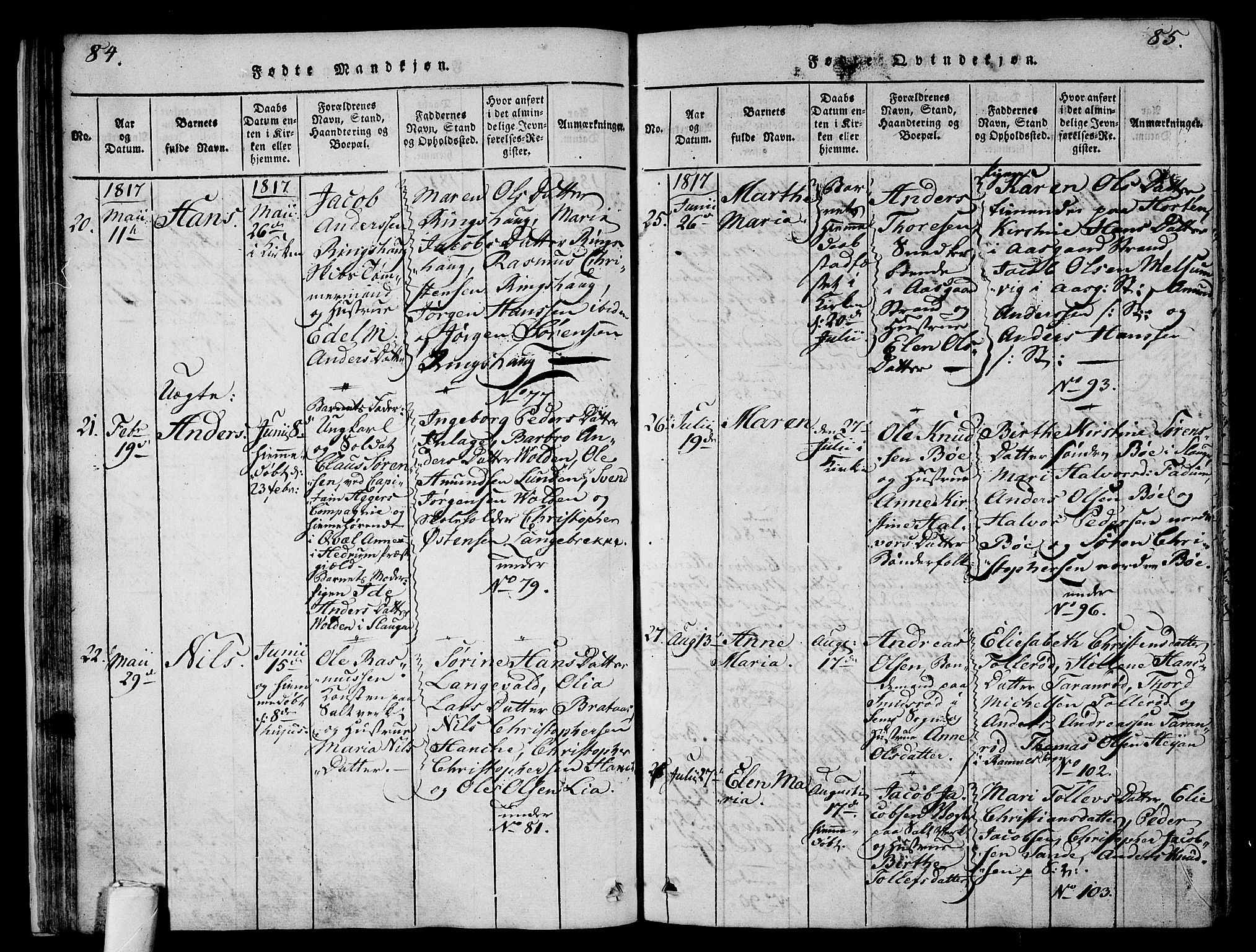 Sem kirkebøker, AV/SAKO-A-5/F/Fa/L0004: Parish register (official) no. I 4, 1814-1825, p. 84-85