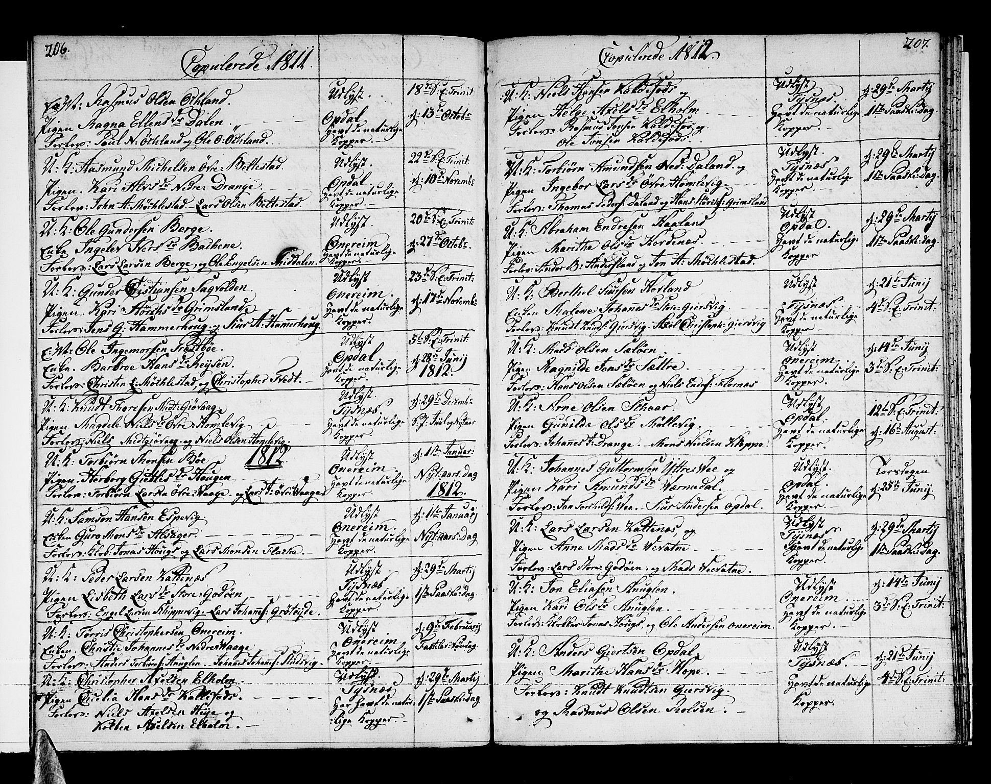 Tysnes sokneprestembete, SAB/A-78601/H/Haa: Parish register (official) no. A 6, 1804-1816, p. 206-207