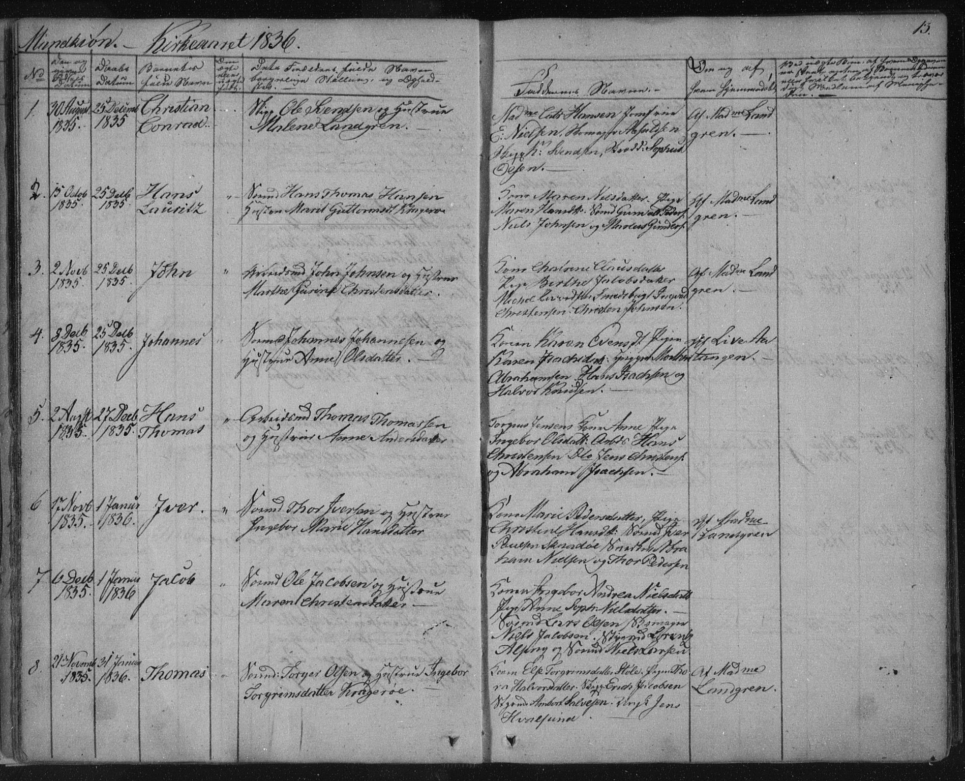 Kragerø kirkebøker, SAKO/A-278/F/Fa/L0005: Parish register (official) no. 5, 1832-1847, p. 13