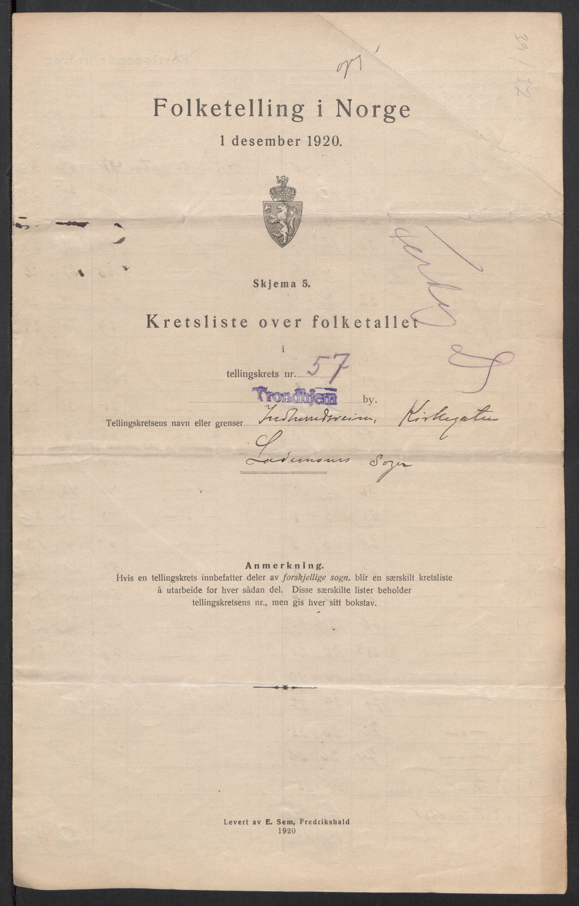 SAT, 1920 census for Trondheim, 1920, p. 185