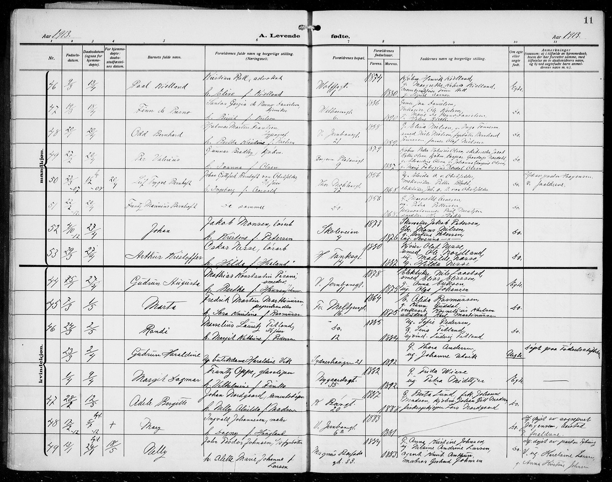 Johanneskirken sokneprestembete, AV/SAB-A-76001/H/Hab: Parish register (copy) no. A 3, 1913-1934, p. 11