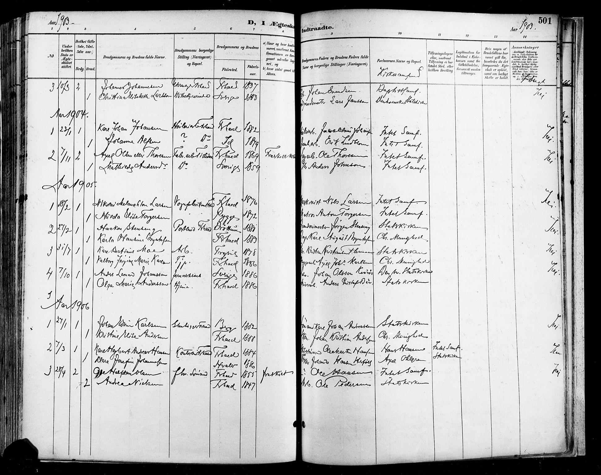 Halden prestekontor Kirkebøker, SAO/A-10909/F/Fa/L0013: Parish register (official) no. I 13, 1890-1906, p. 501