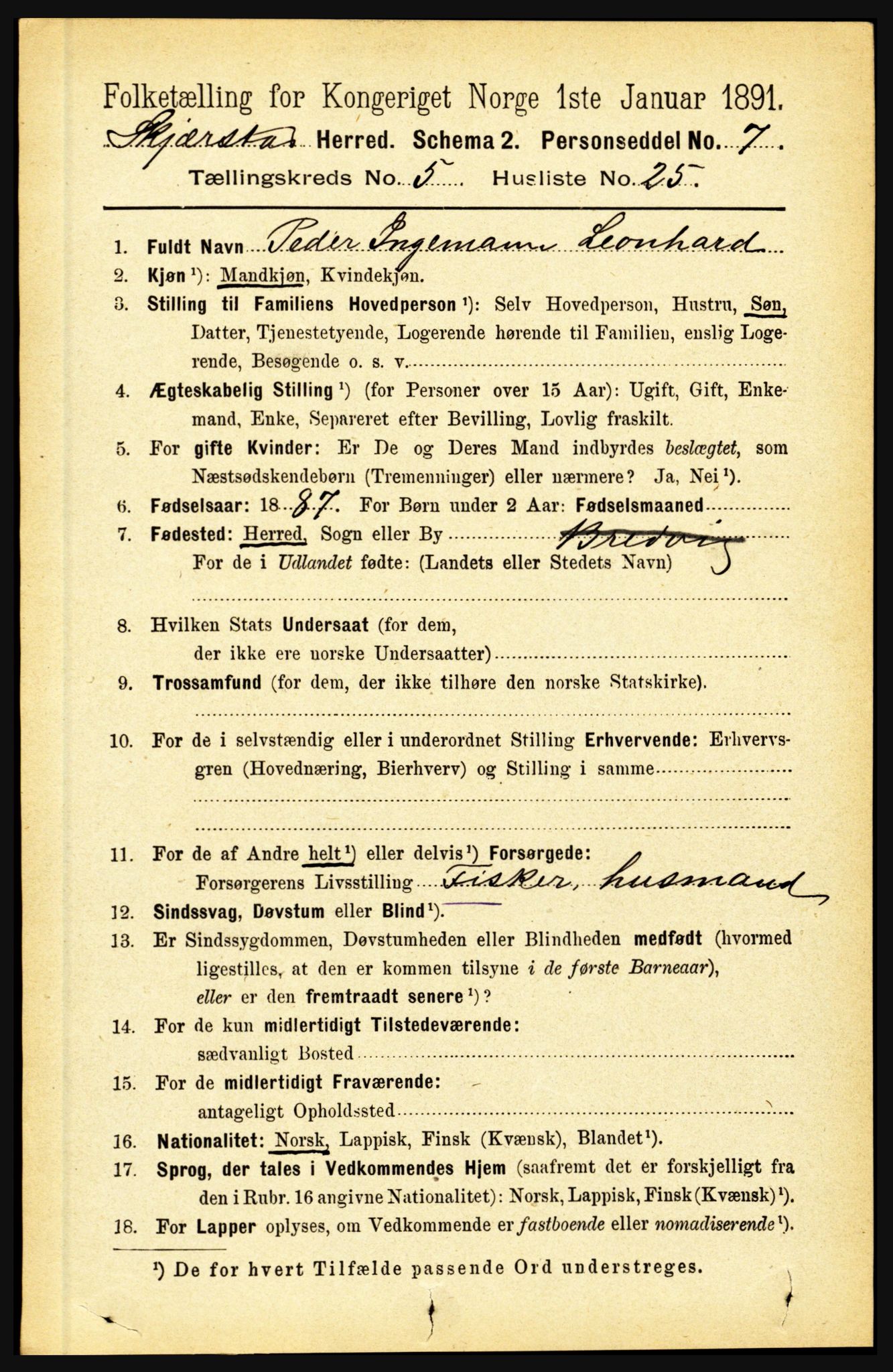 RA, 1891 census for 1842 Skjerstad, 1891, p. 1606