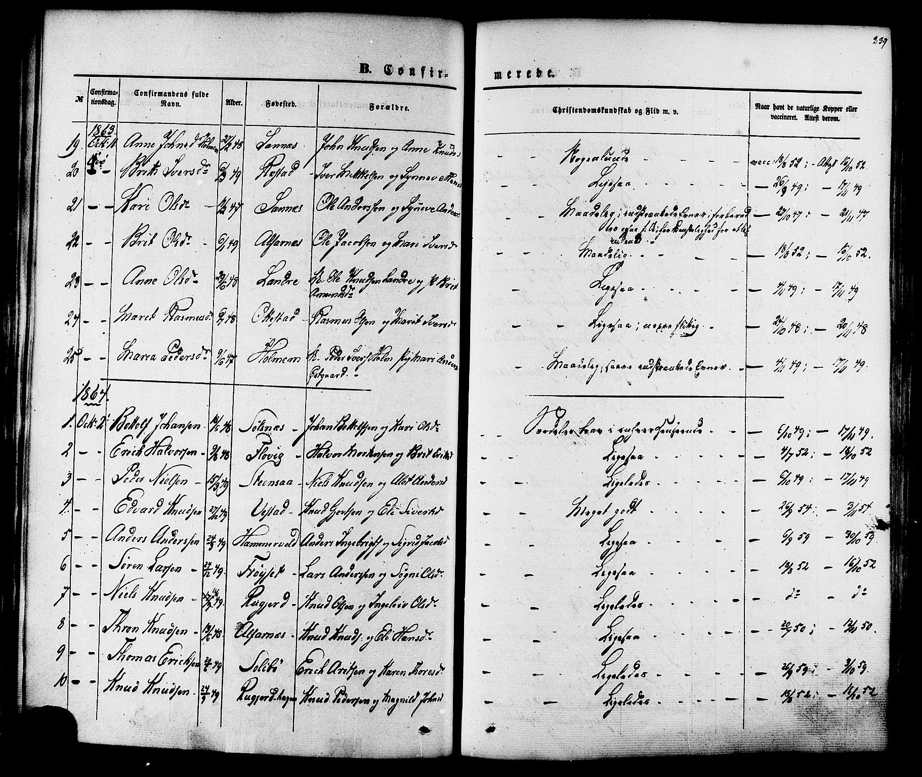 Ministerialprotokoller, klokkerbøker og fødselsregistre - Møre og Romsdal, SAT/A-1454/547/L0603: Parish register (official) no. 547A05, 1846-1877, p. 239