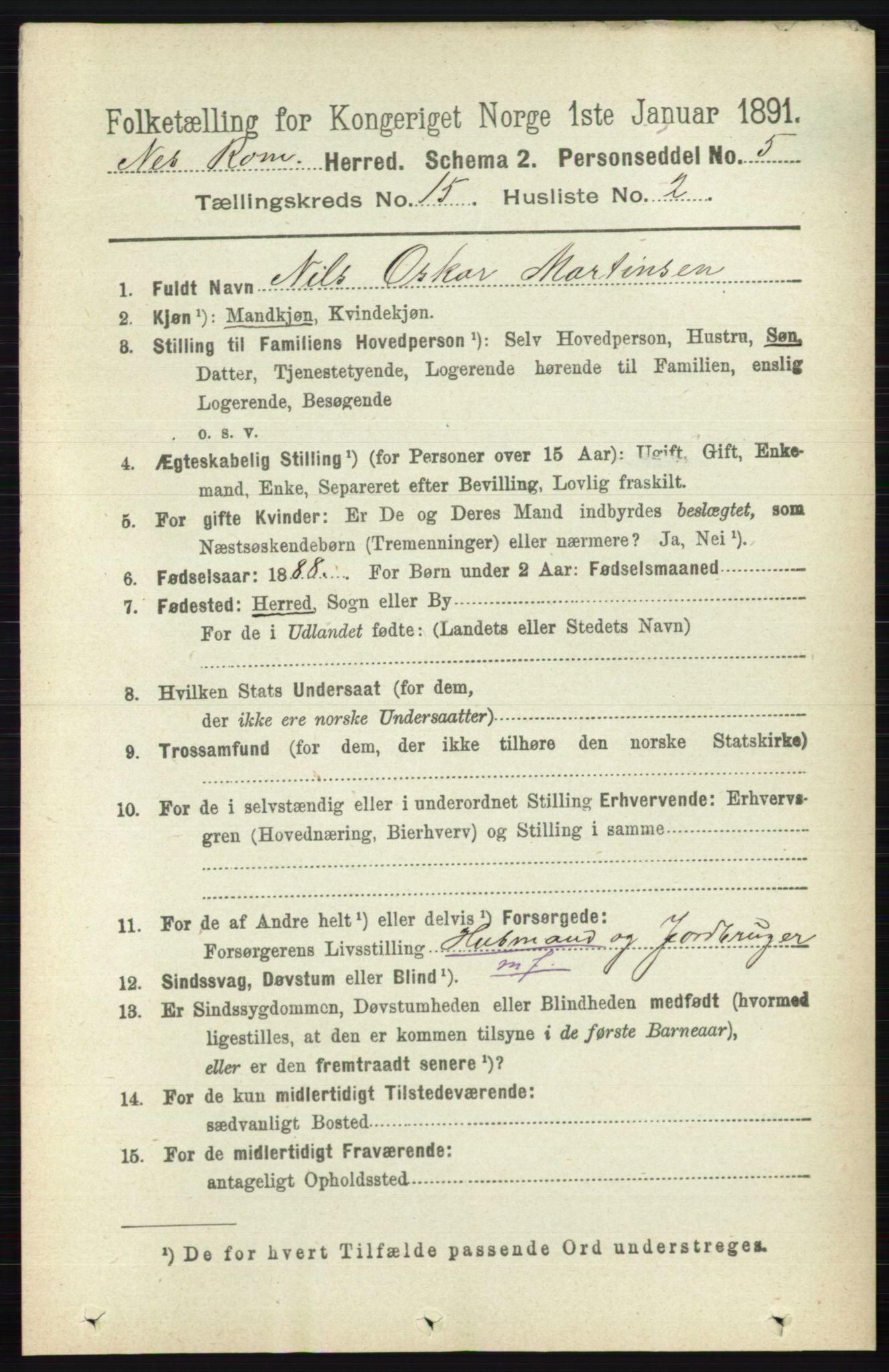 RA, 1891 census for 0236 Nes, 1891, p. 9012