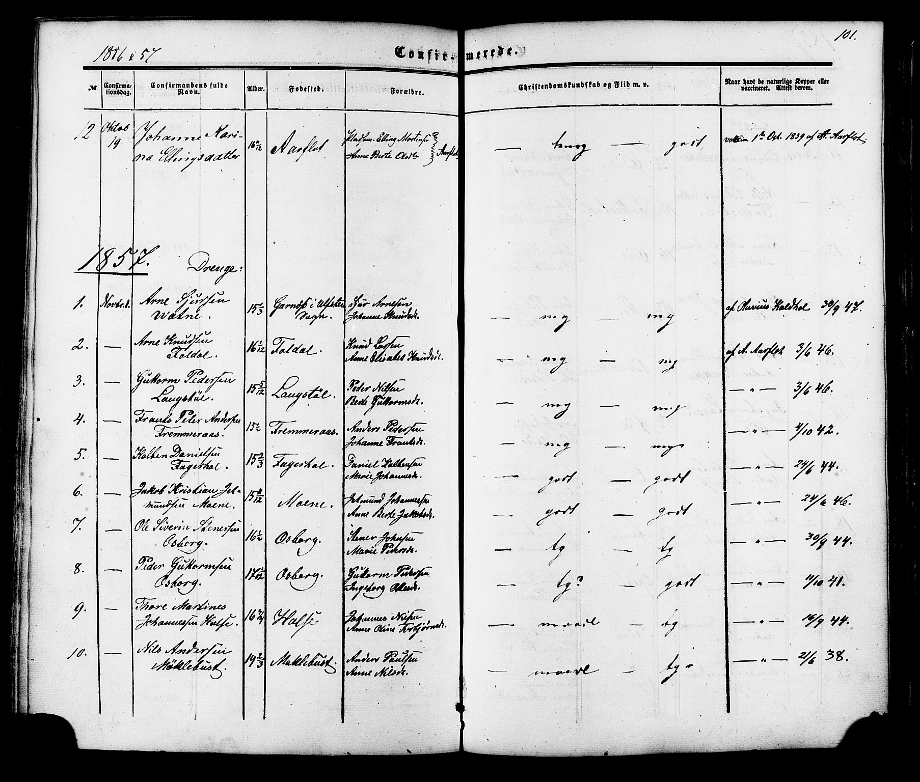 Ministerialprotokoller, klokkerbøker og fødselsregistre - Møre og Romsdal, AV/SAT-A-1454/513/L0175: Parish register (official) no. 513A02, 1856-1877, p. 101