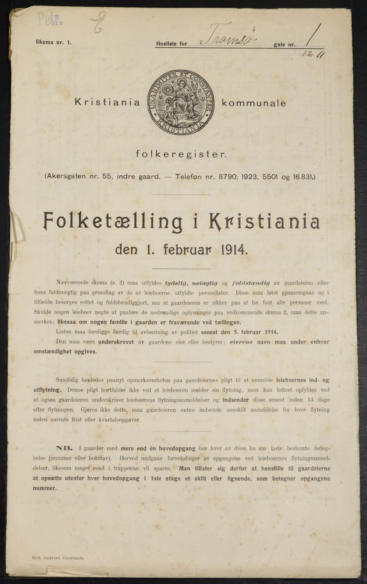 OBA, Municipal Census 1914 for Kristiania, 1914, p. 116415