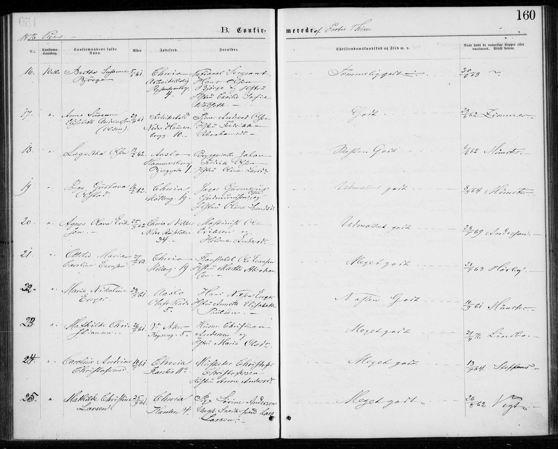 Trefoldighet prestekontor Kirkebøker, SAO/A-10882/F/Fb/L0002: Parish register (official) no. II 2, 1871-1880, p. 160