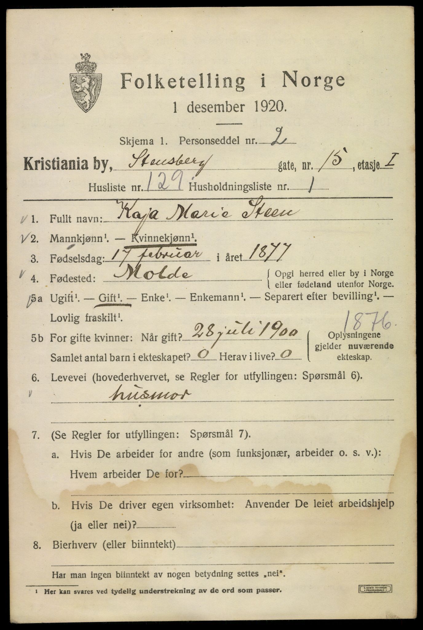 SAO, 1920 census for Kristiania, 1920, p. 539935