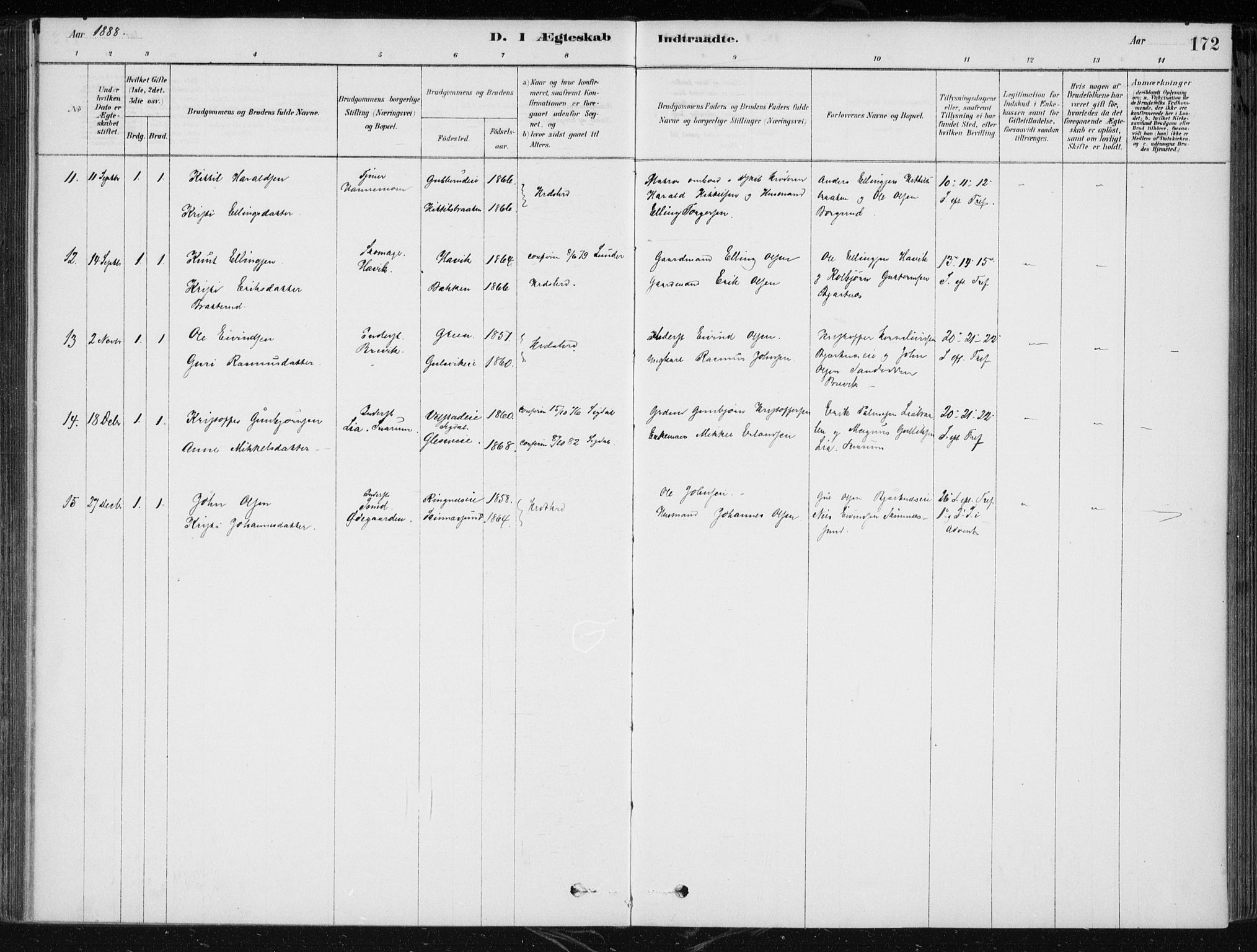 Krødsherad kirkebøker, AV/SAKO-A-19/F/Fa/L0005: Parish register (official) no. 5, 1879-1888, p. 172