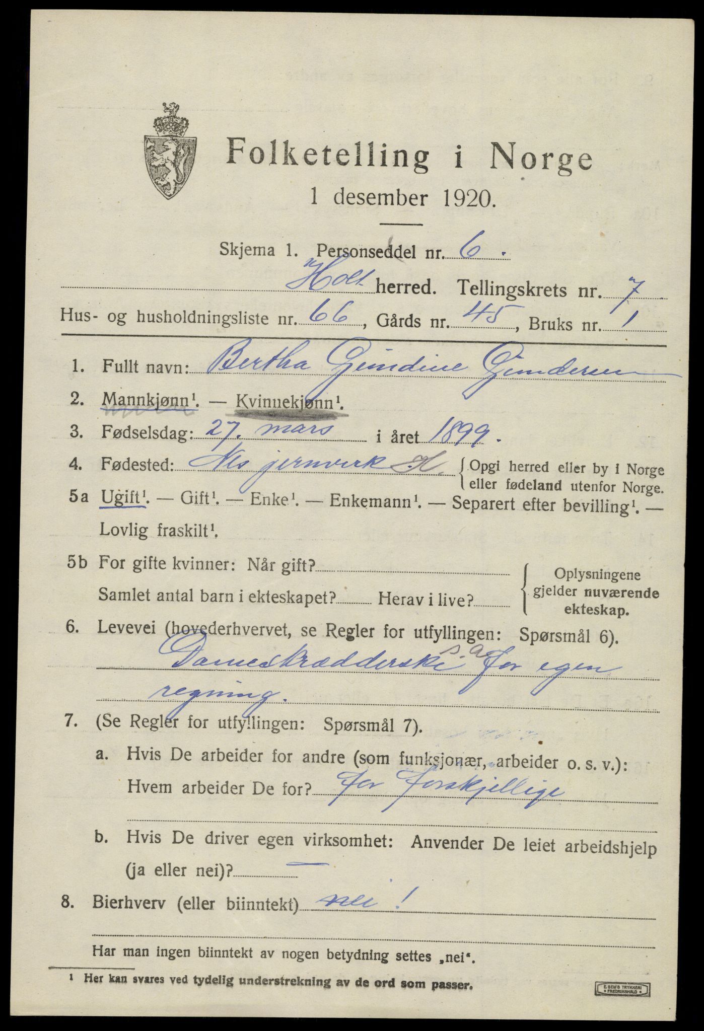 SAK, 1920 census for Holt, 1920, p. 4924