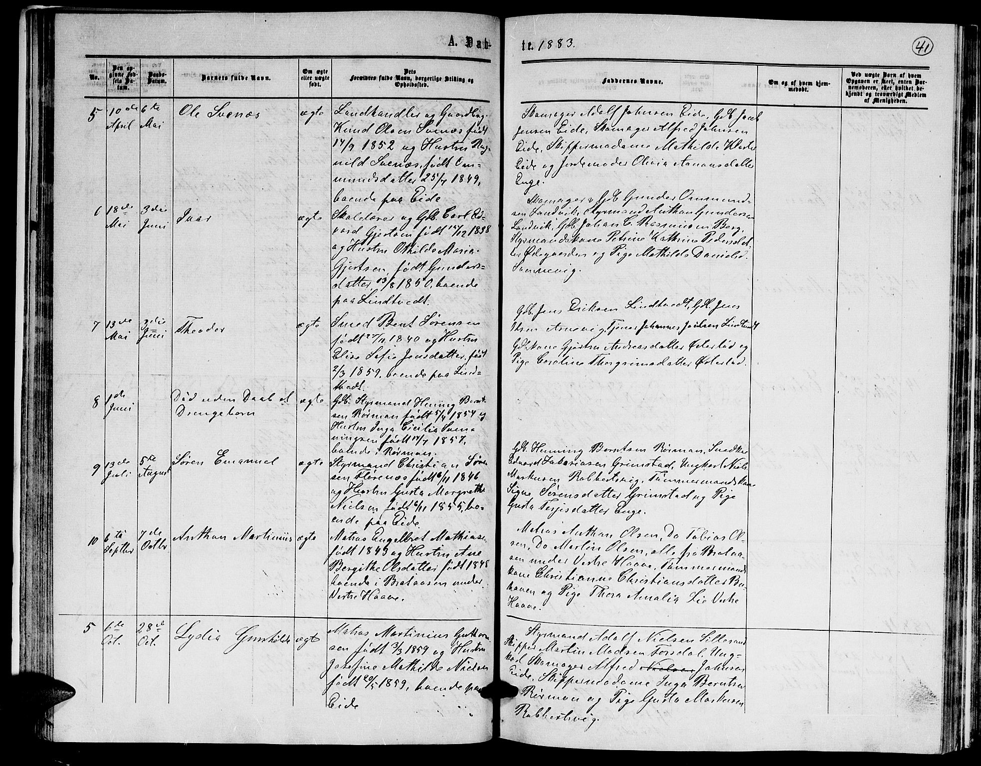 Hommedal sokneprestkontor, AV/SAK-1111-0023/F/Fb/Fba/L0003: Parish register (copy) no. B 3, 1863-1884, p. 41