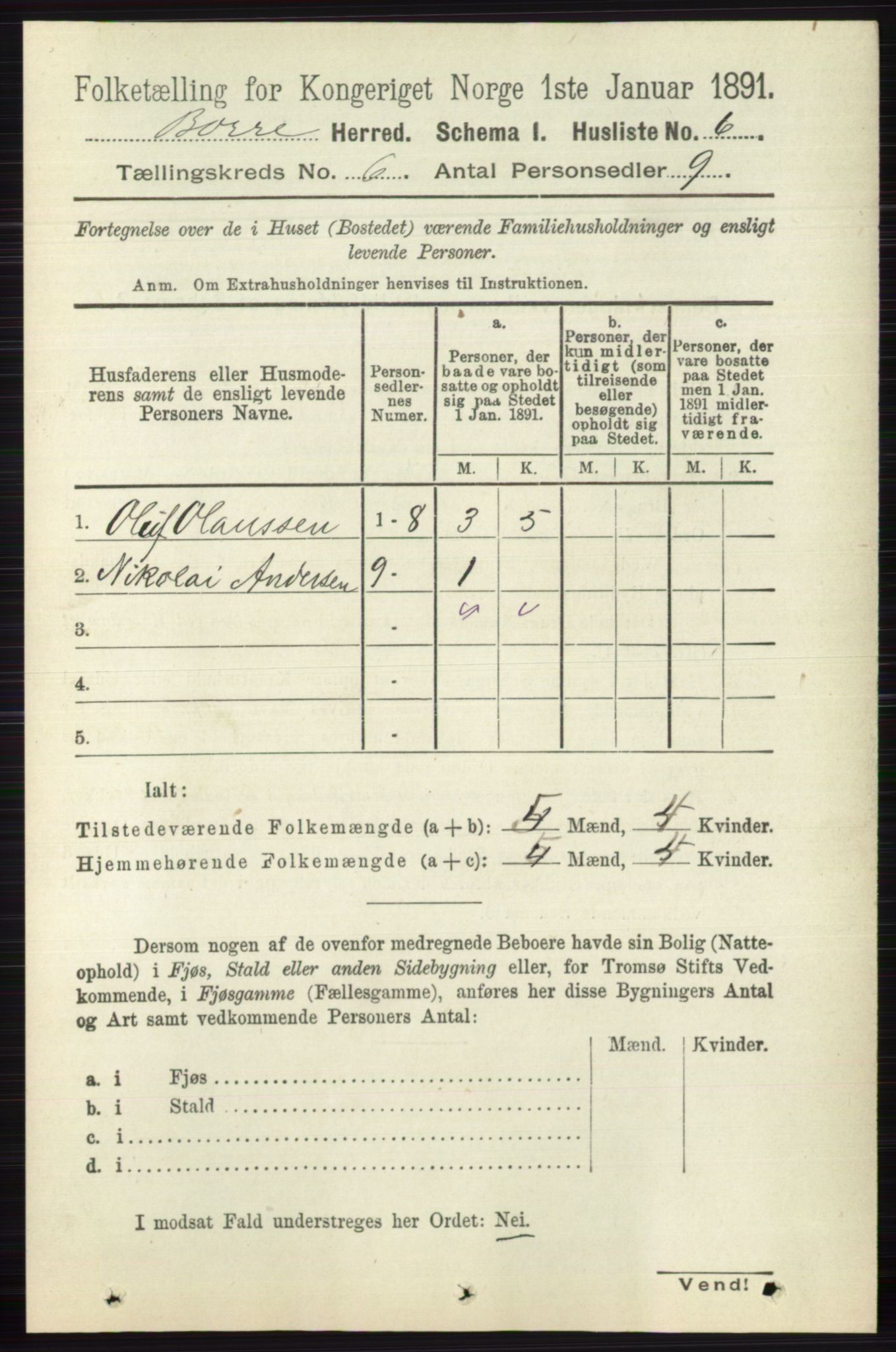 RA, 1891 census for 0717 Borre, 1891, p. 2538