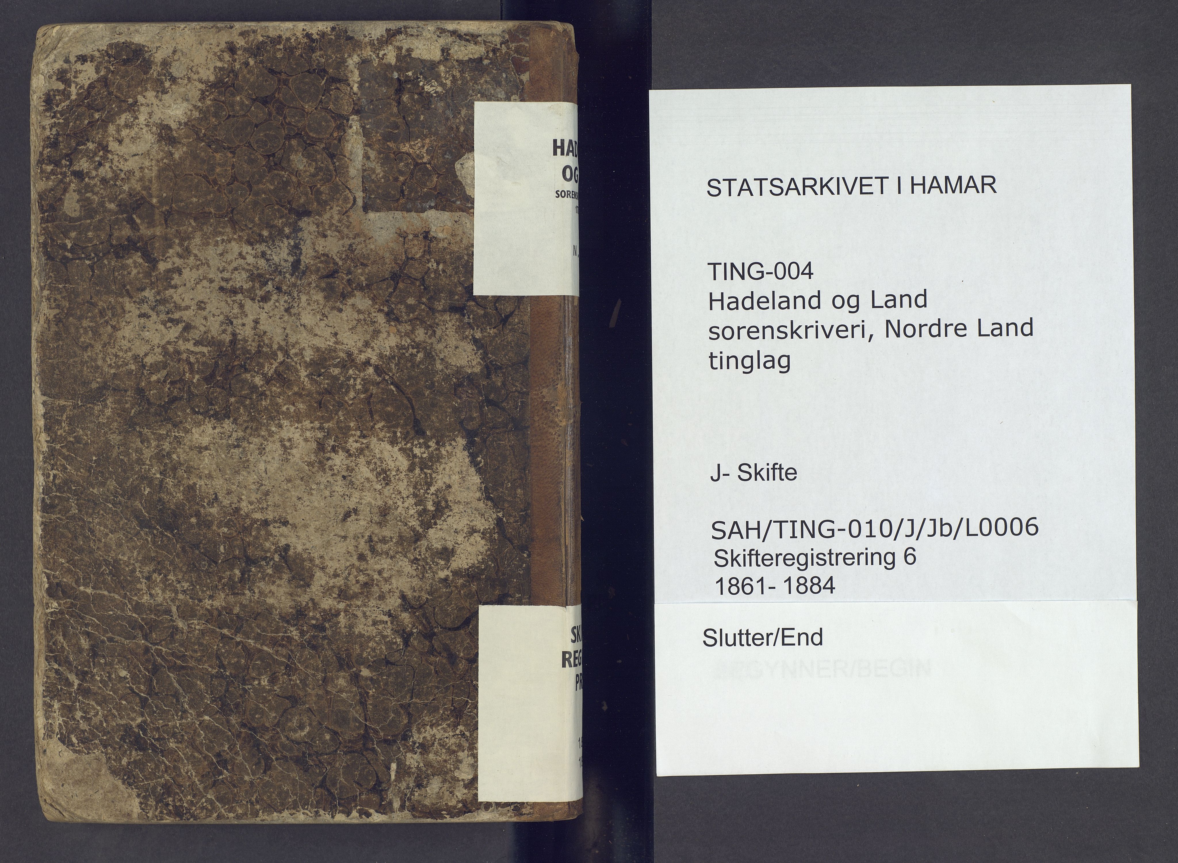 Hadeland og Land tingrett, SAH/TING-010/J/Jb/L0006: Skifteregistreringsprotokoll - Nordre Land, 1861-1884