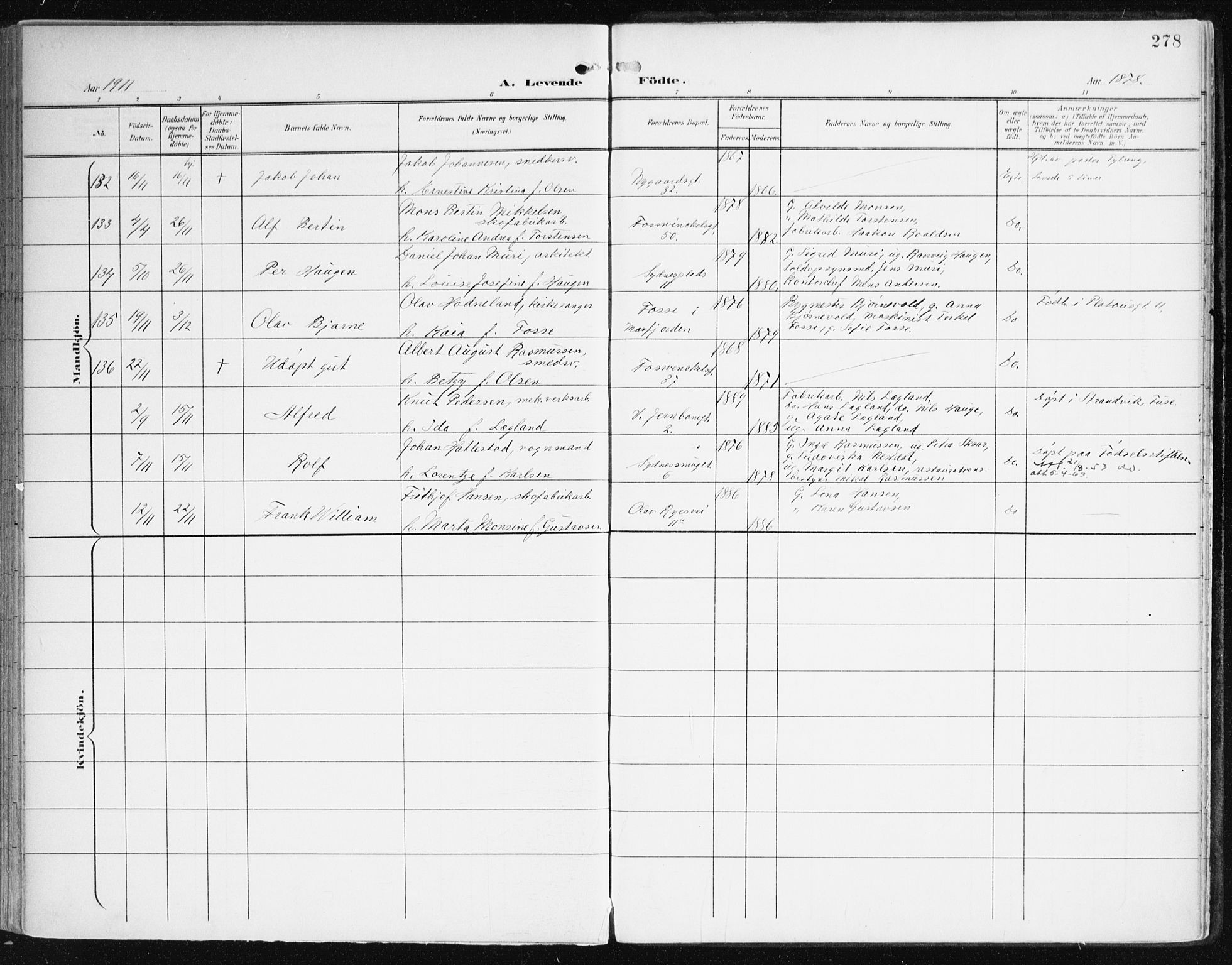 Johanneskirken sokneprestembete, AV/SAB-A-76001/H/Haa/L0002: Parish register (official) no. A 2, 1900-1912, p. 278