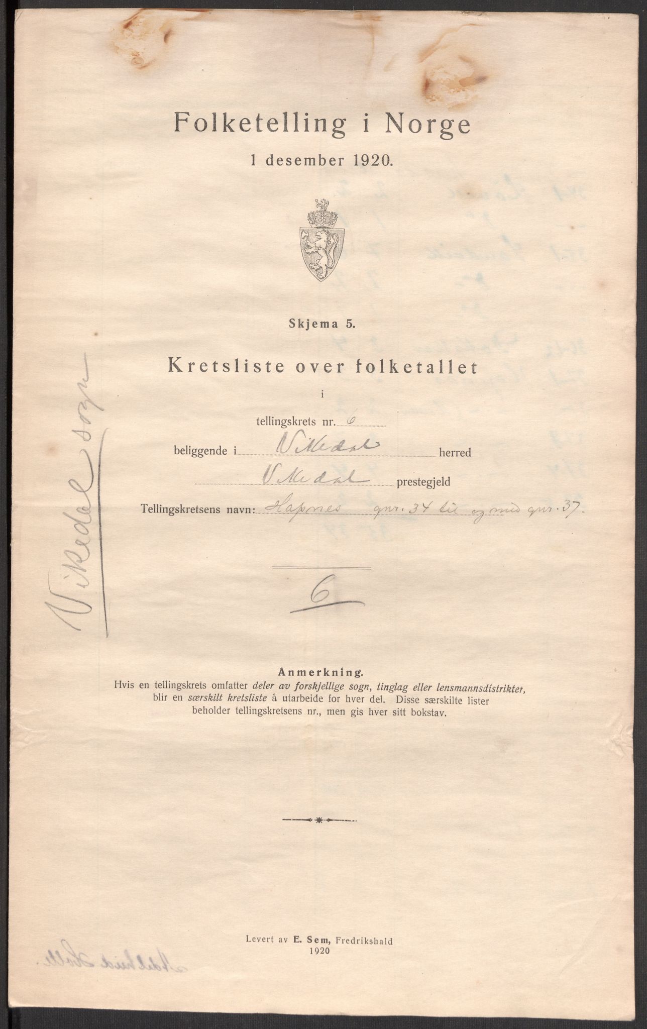 SAST, 1920 census for Vikedal, 1920, p. 24