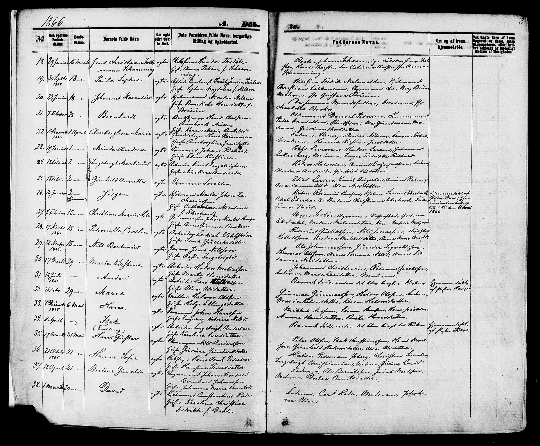 Skien kirkebøker, AV/SAKO-A-302/F/Fa/L0008: Parish register (official) no. 8, 1866-1877, p. 3