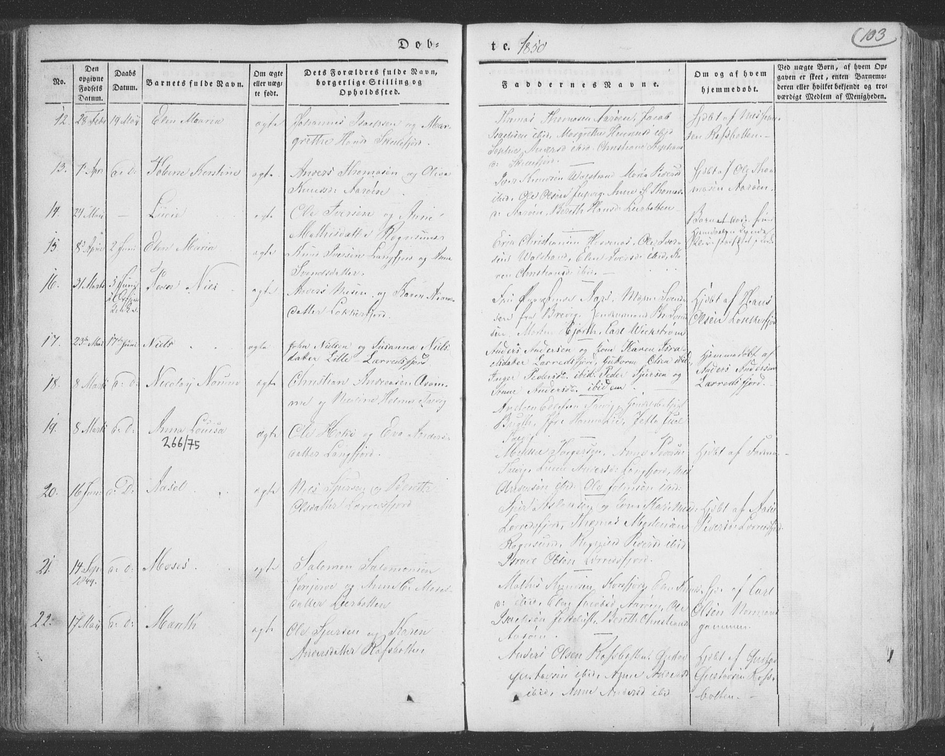 Talvik sokneprestkontor, AV/SATØ-S-1337/H/Ha/L0009kirke: Parish register (official) no. 9, 1837-1852, p. 103