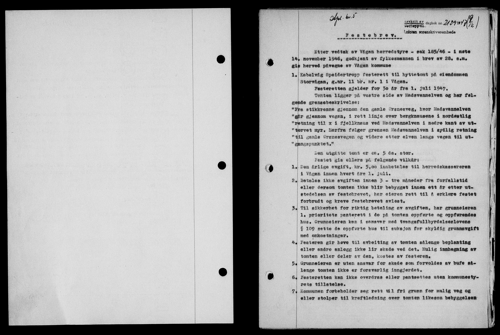 Lofoten sorenskriveri, SAT/A-0017/1/2/2C/L0017a: Mortgage book no. 17a, 1947-1948, Diary no: : 2139/1947
