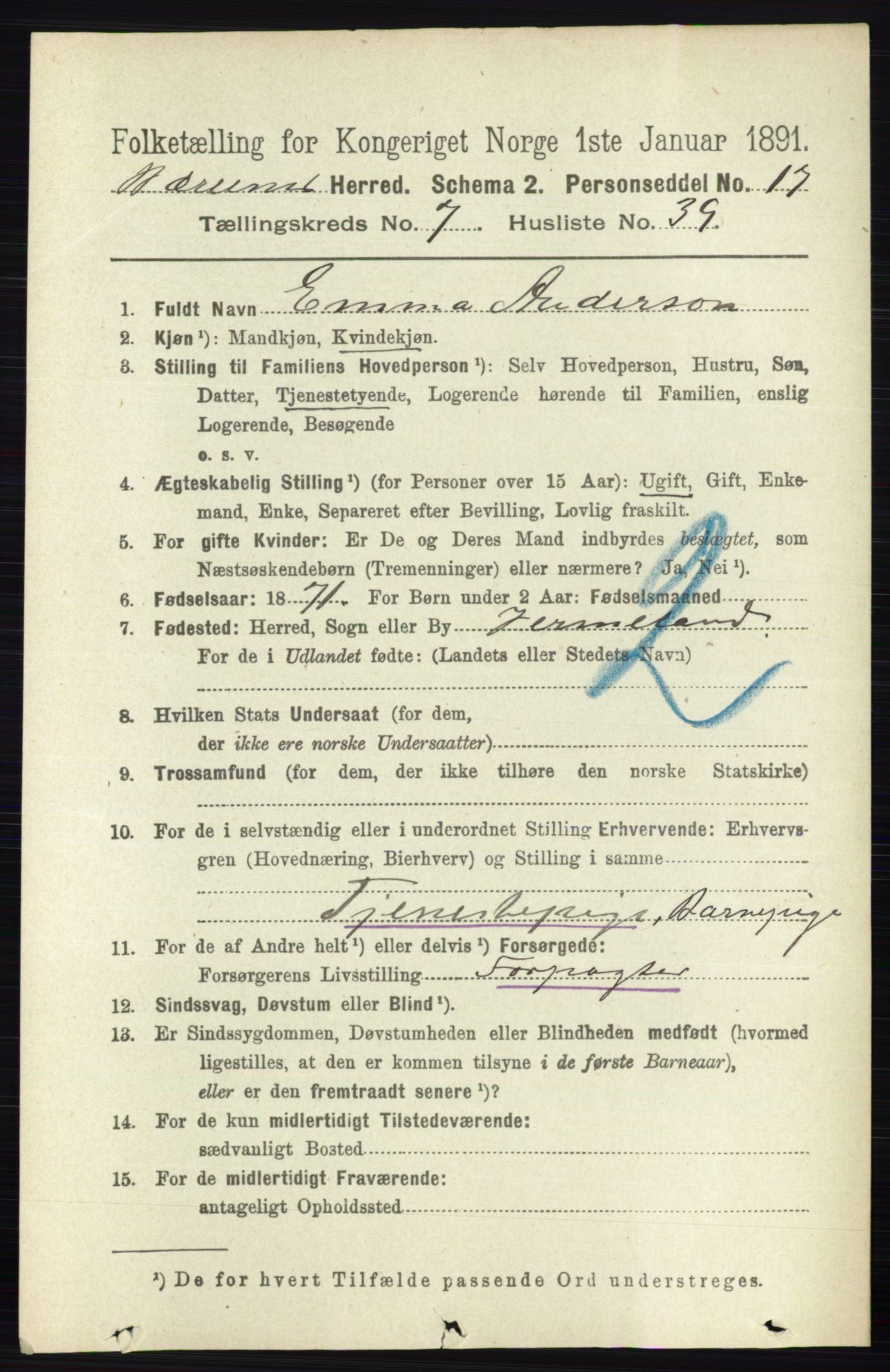 RA, 1891 census for 0219 Bærum, 1891, p. 4436