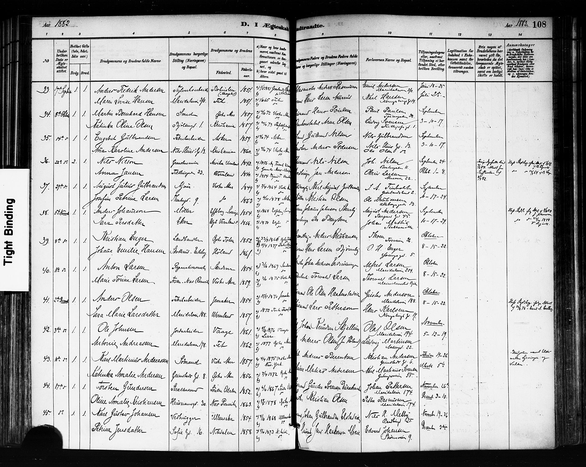 Sagene prestekontor Kirkebøker, SAO/A-10796/F/L0002: Parish register (official) no. 2, 1880-1897, p. 108