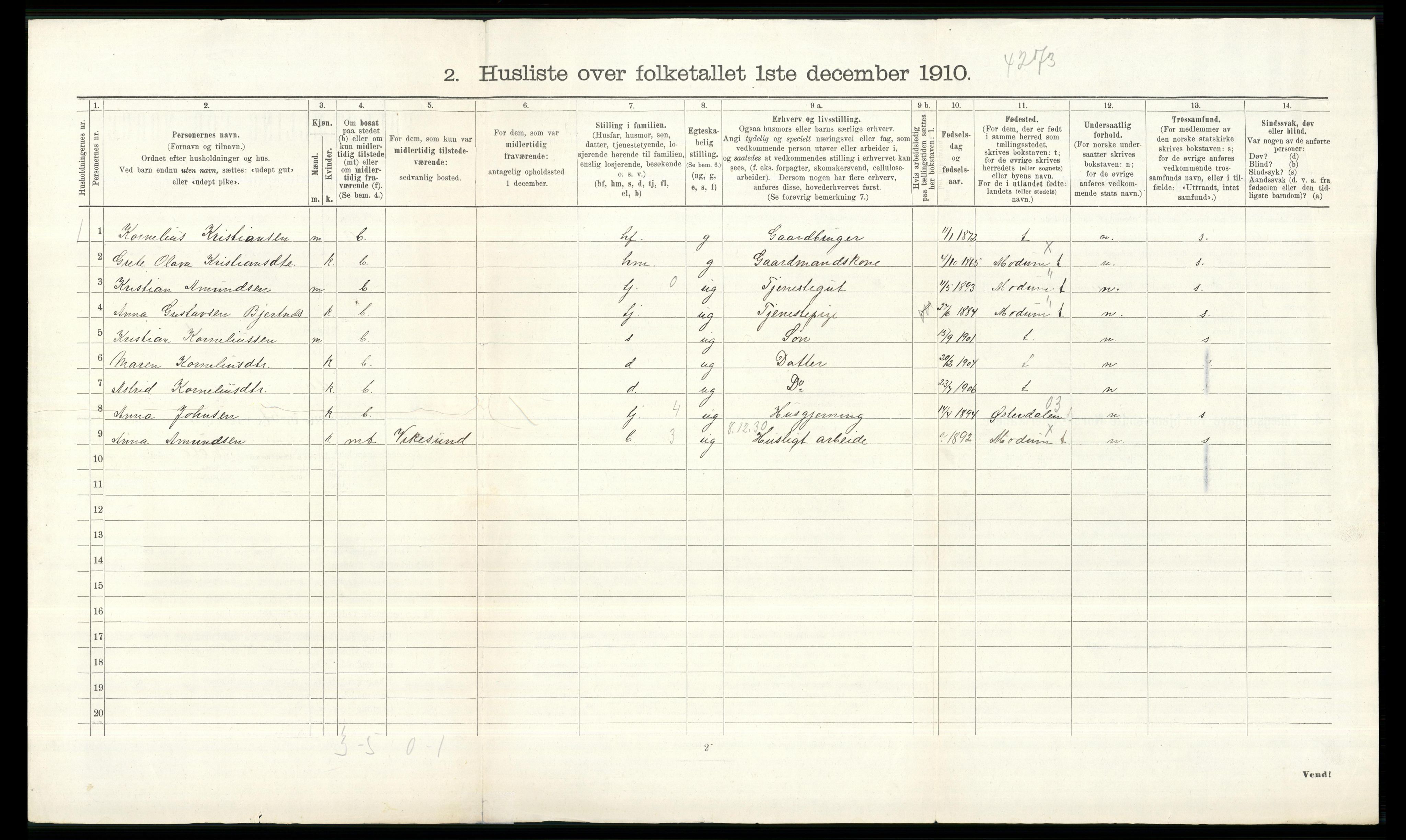 RA, 1910 census for Modum, 1910, p. 1571