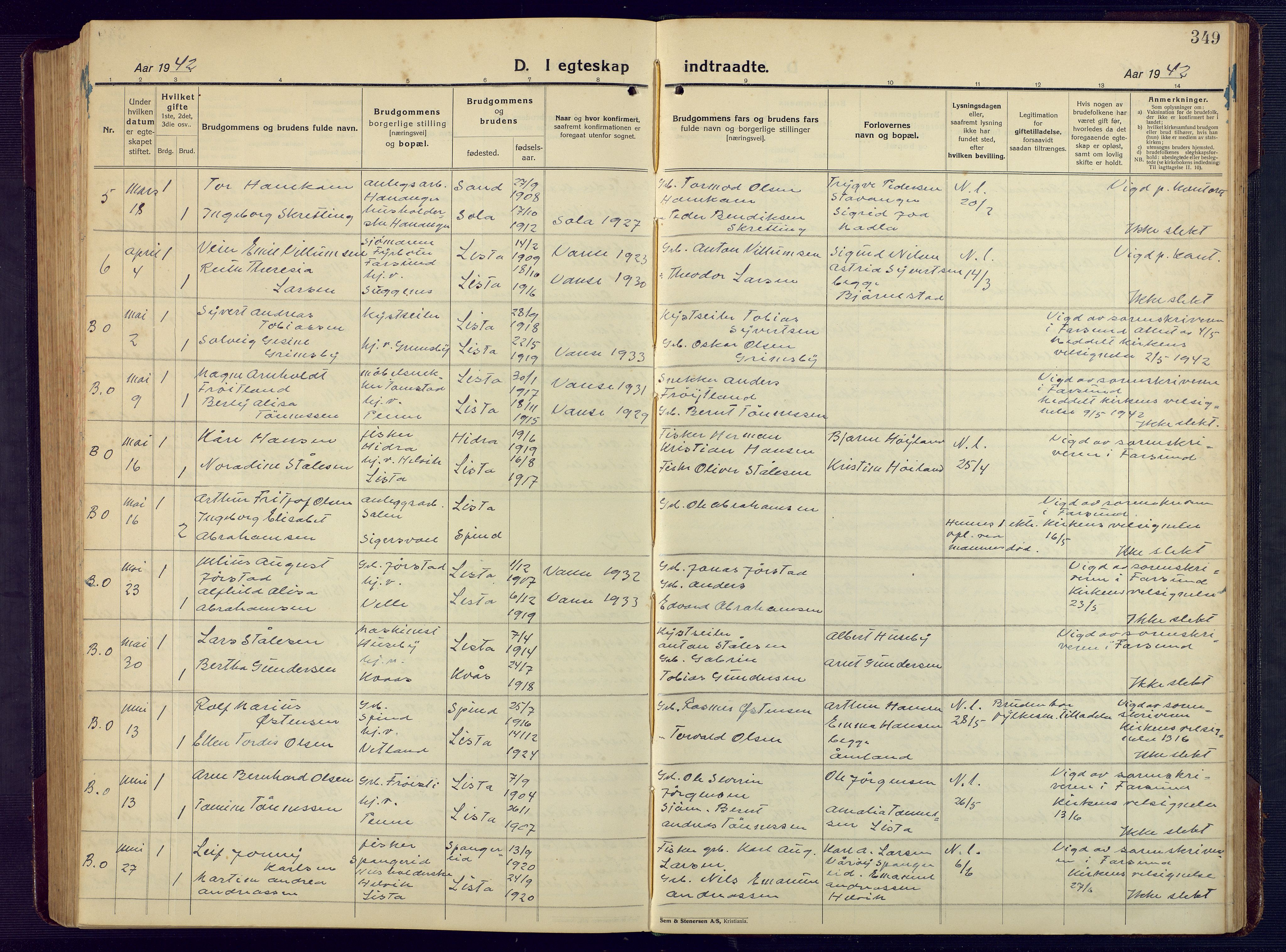 Lista sokneprestkontor, AV/SAK-1111-0027/F/Fb/L0006: Parish register (copy) no. B 6, 1924-1947, p. 349