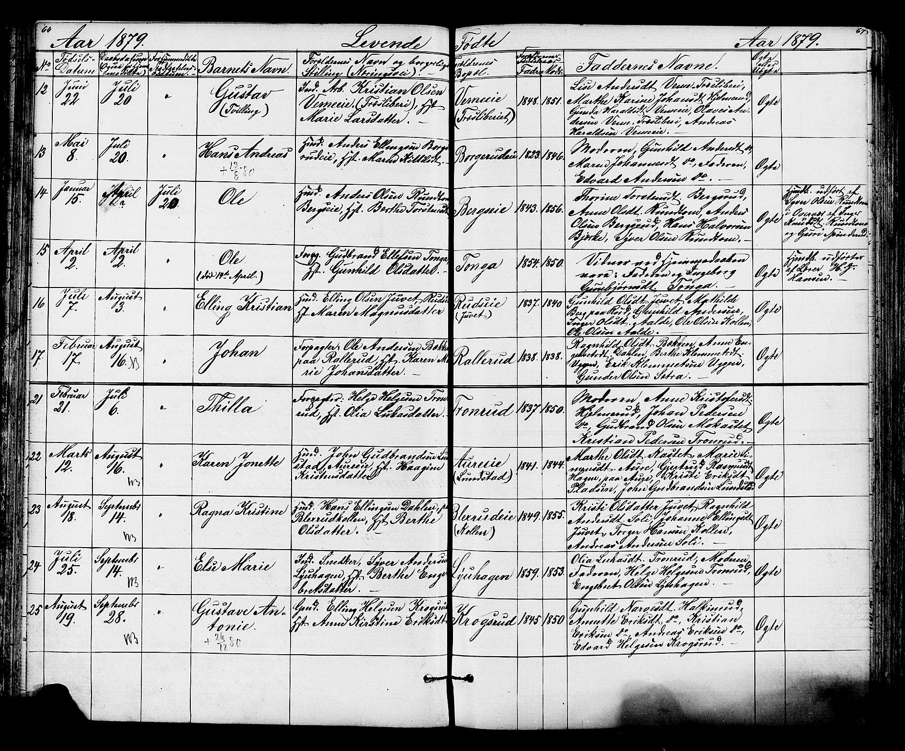 Lunder kirkebøker, AV/SAKO-A-629/G/Ga/L0003a: Parish register (copy) no. I 3, 1869-1888, p. 66-67