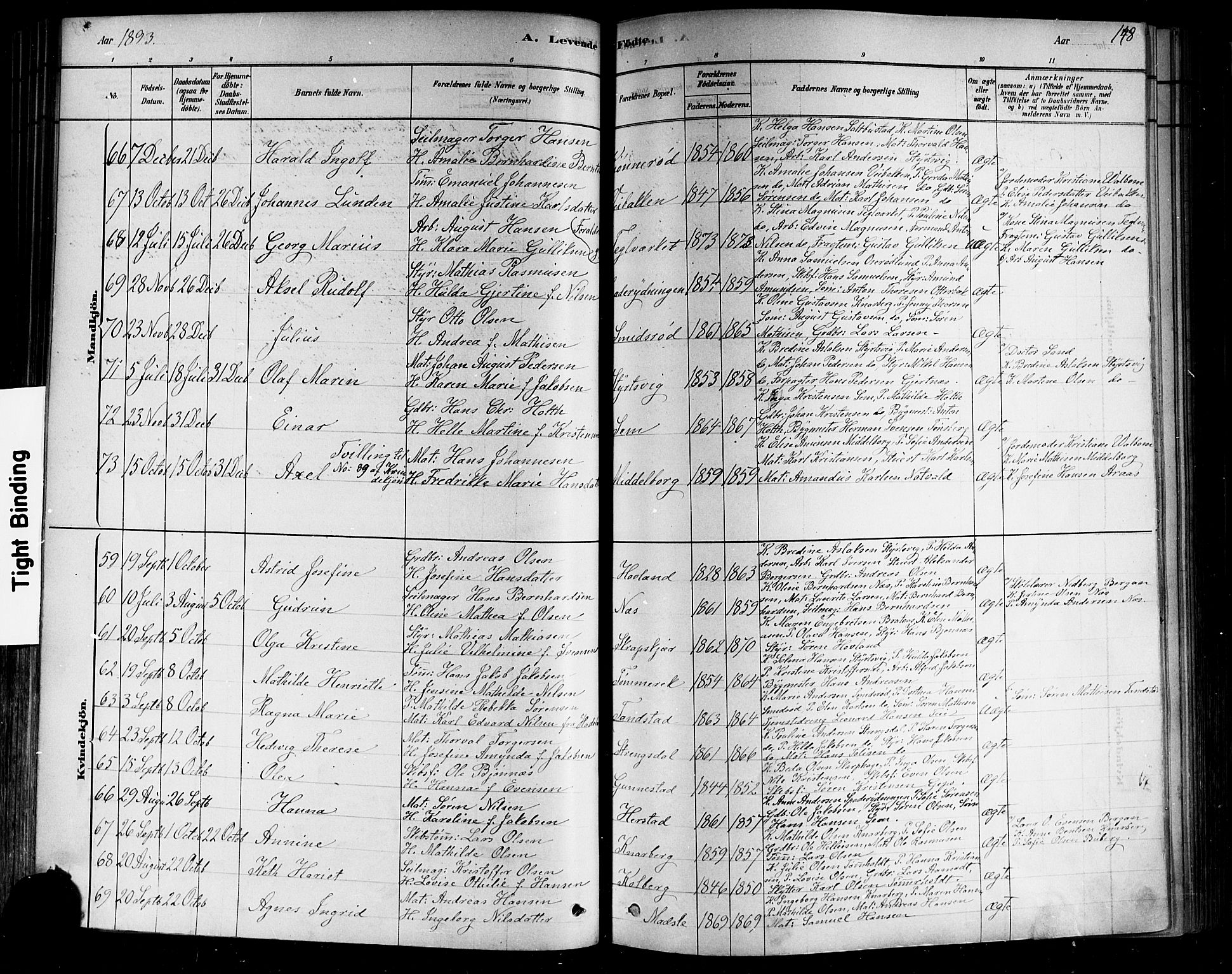 Nøtterøy kirkebøker, SAKO/A-354/F/Fa/L0008: Parish register (official) no. I 8, 1878-1893, p. 148
