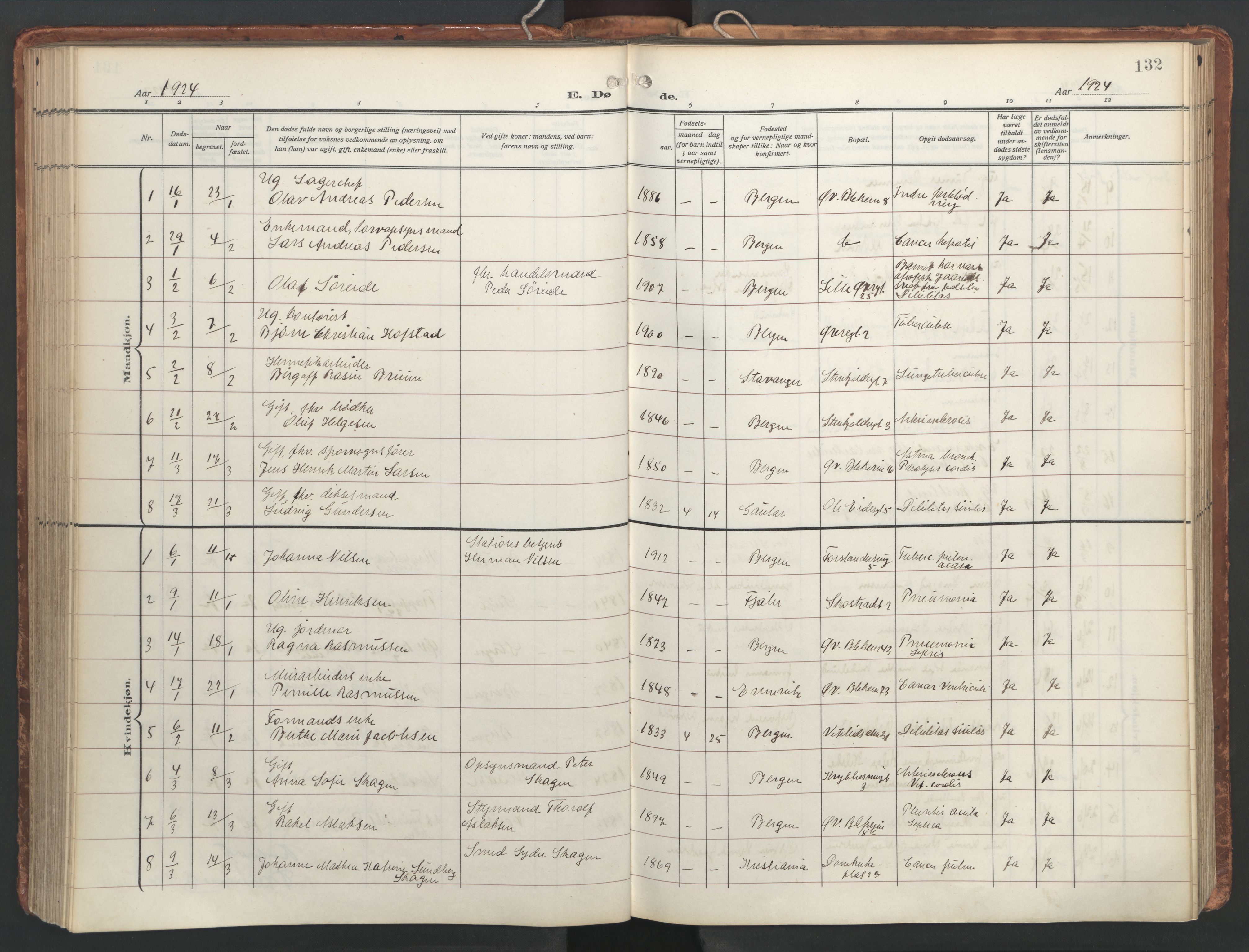 Korskirken sokneprestembete, SAB/A-76101/H/Hab: Parish register (copy) no. E 5, 1910-1956, p. 131b-132a