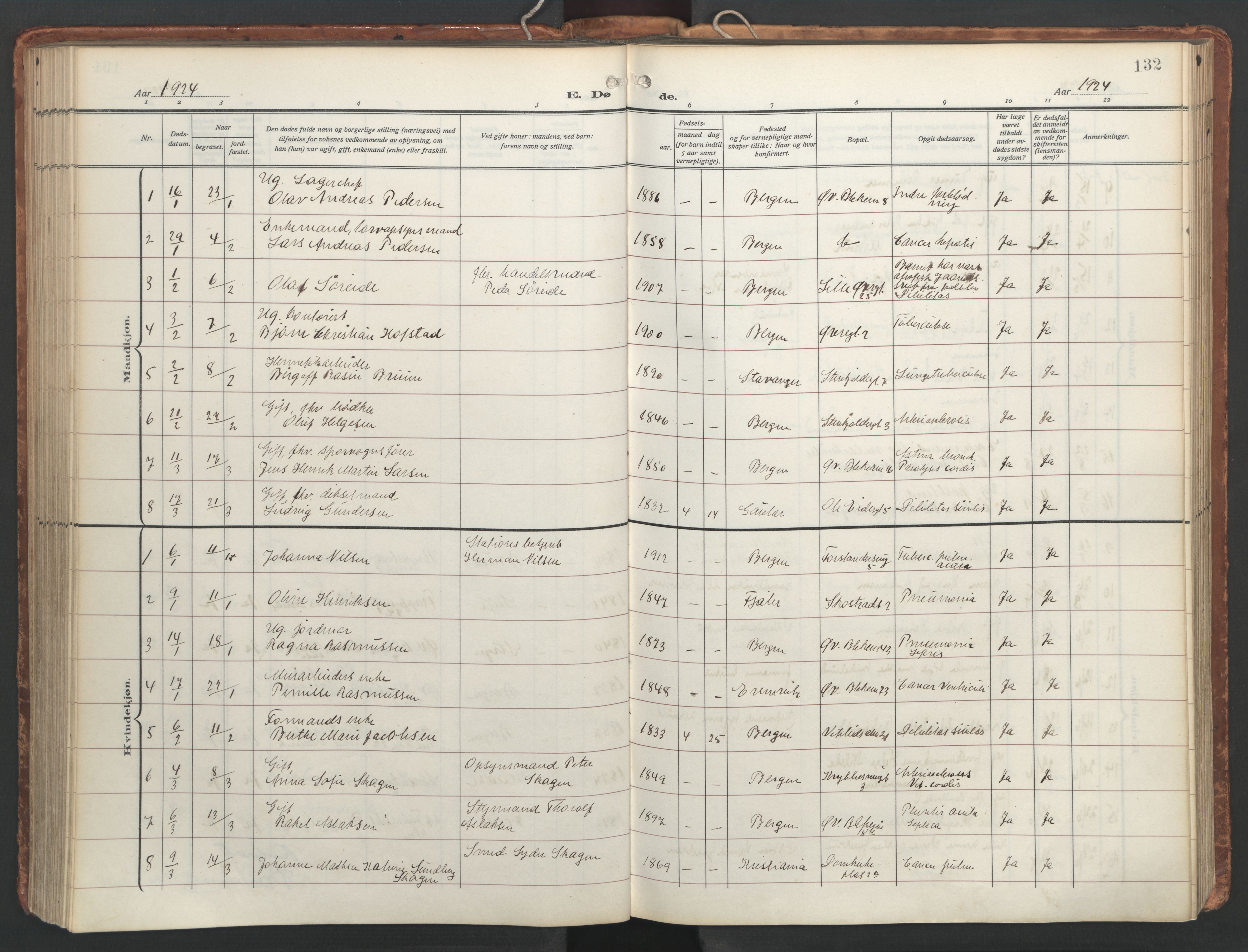 Korskirken sokneprestembete, AV/SAB-A-76101/H/Hab: Parish register (copy) no. E 5, 1910-1956, p. 131b-132a