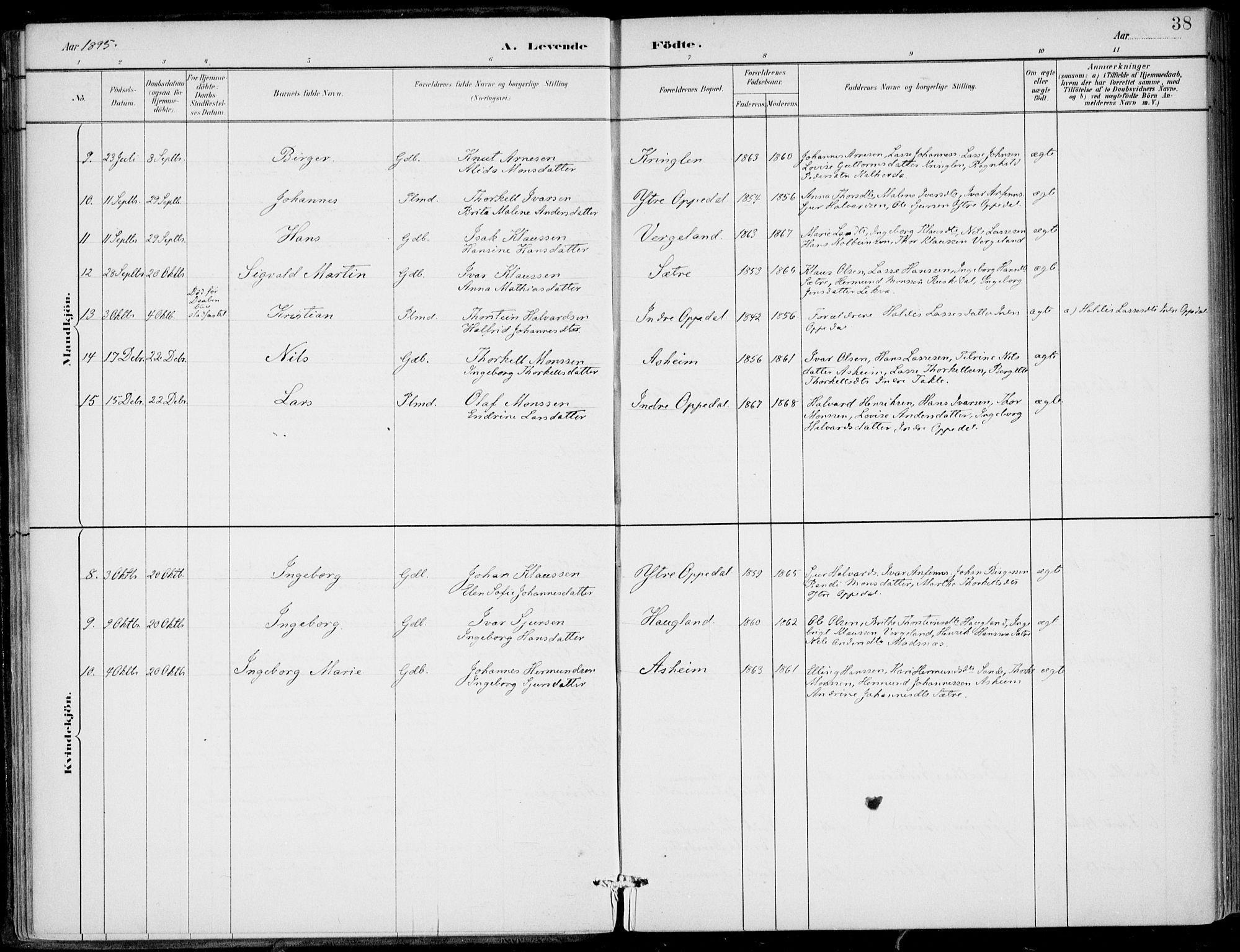 Gulen sokneprestembete, AV/SAB-A-80201/H/Haa/Haac/L0002: Parish register (official) no. C  2, 1882-1914, p. 38