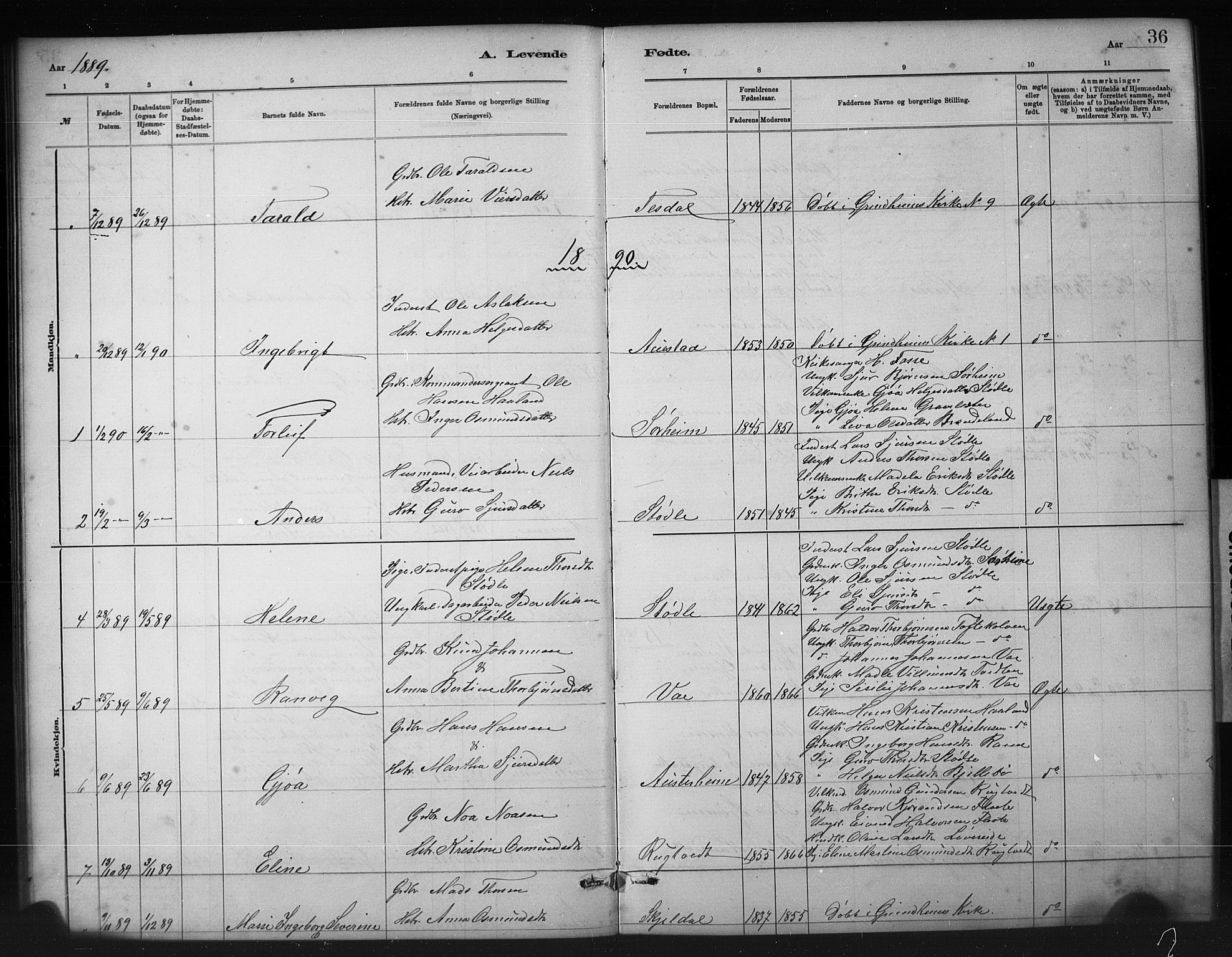 Etne sokneprestembete, SAB/A-75001/H/Hab: Parish register (copy) no. A 5, 1879-1896, p. 36