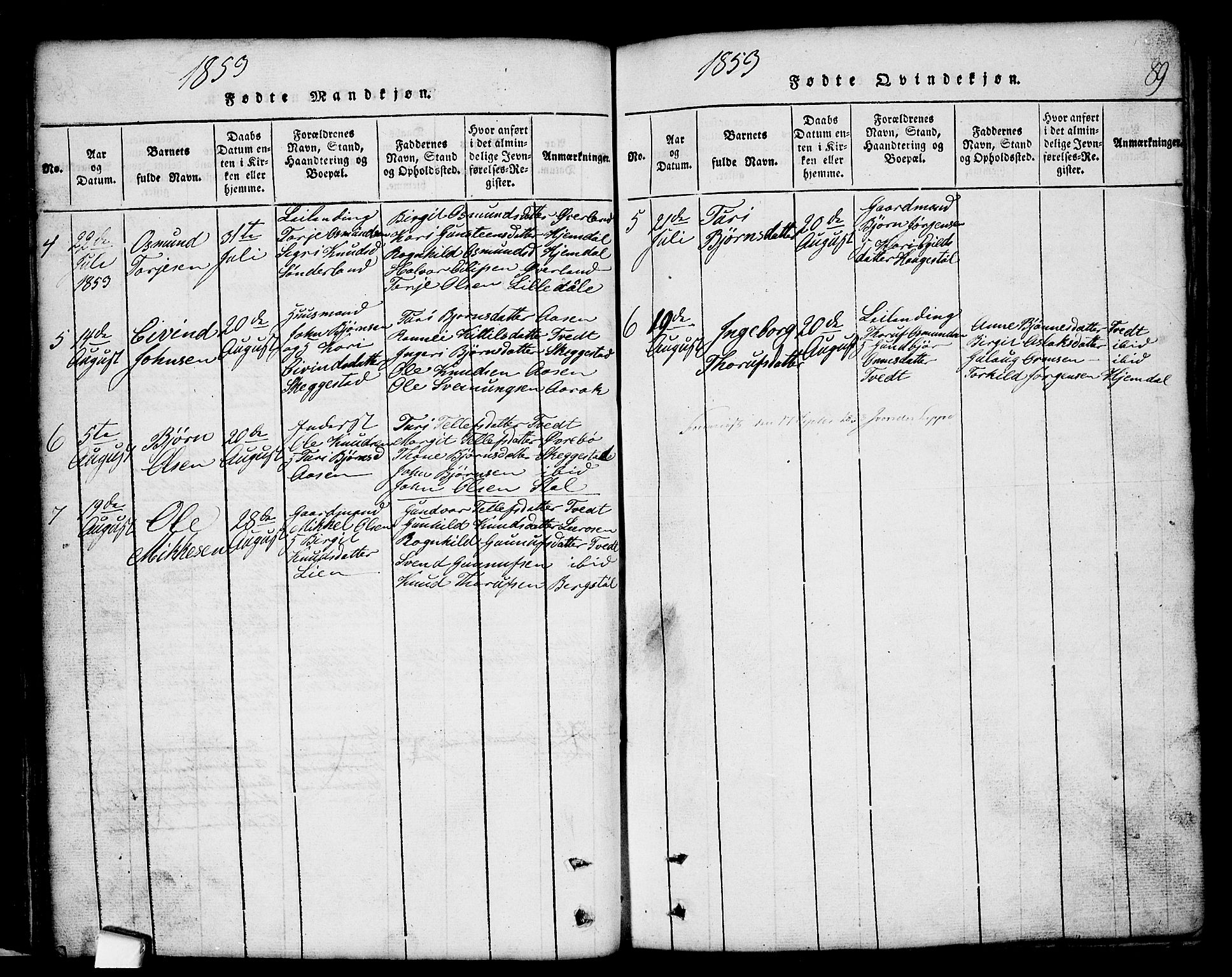 Nissedal kirkebøker, SAKO/A-288/G/Gb/L0001: Parish register (copy) no. II 1, 1814-1862, p. 89